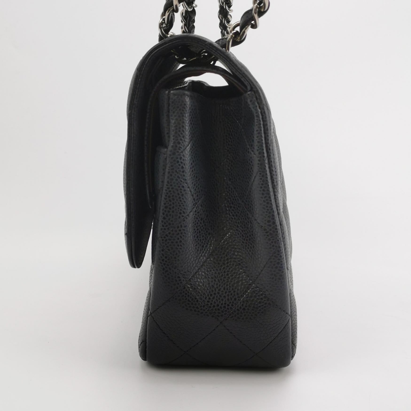 Chanel Classic Flap Jumbo Caviar Double Flap Black Silver Leather Handbag 3