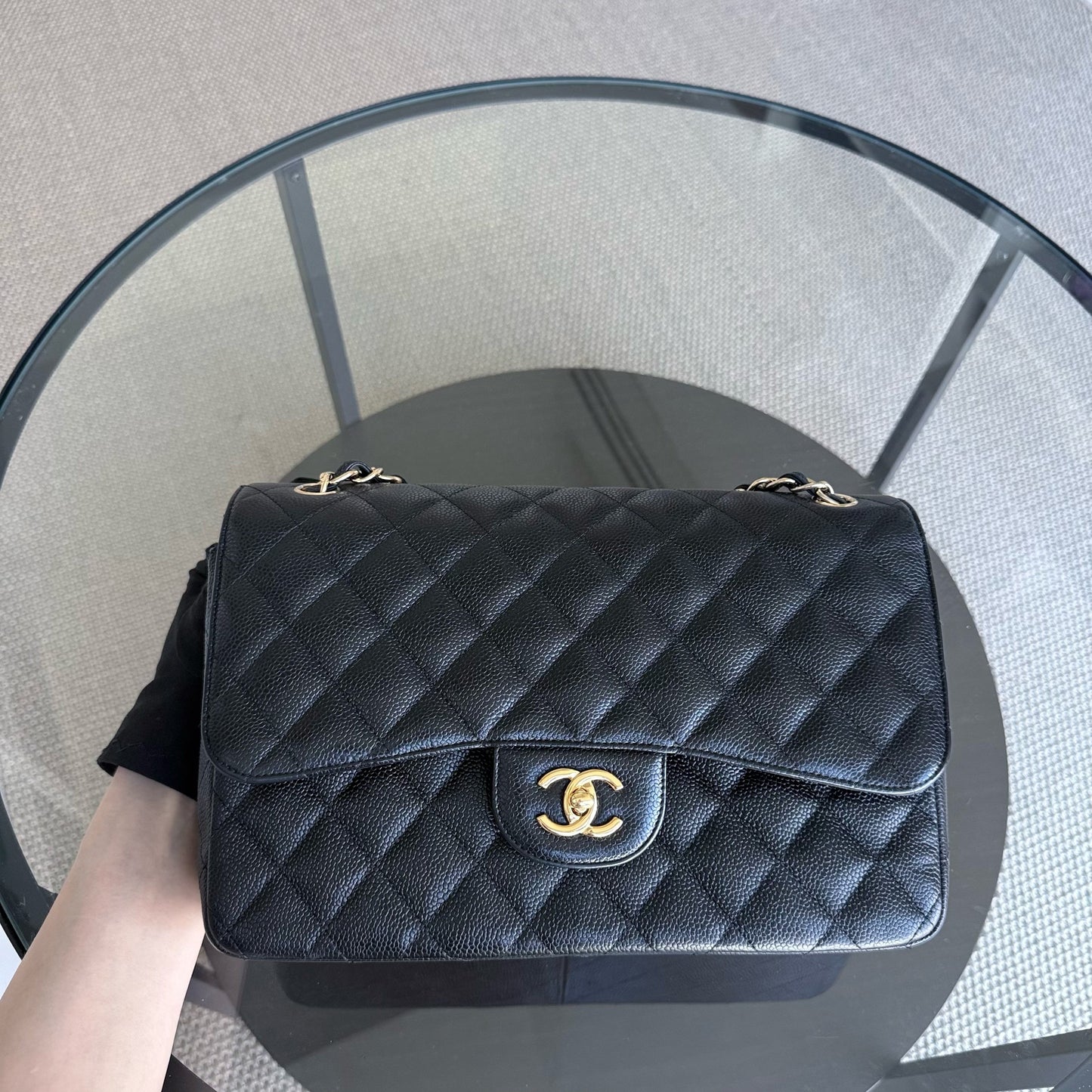Chanel Classic Flap Jumbo - Caviar Double Flap 30CM Quilted Black Gold Hardware