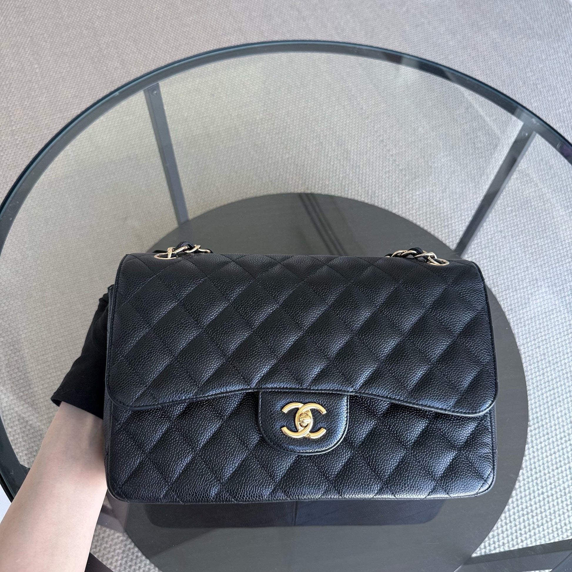 Chanel Classic Flap Jumbo - Caviar Double Flap 30CM Quilted Black Gold Hardware