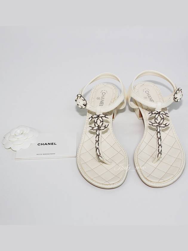 CC Logo Classic Chain Strap Thongs Lambskin Sandals Ivory Chanel