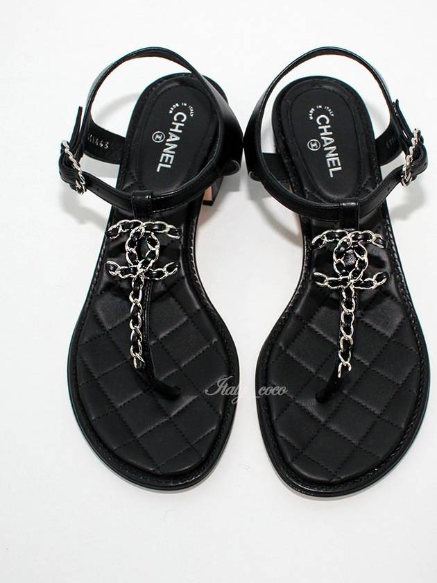 CC Logo Classic Chain Strap Thongs Lambskin Sandals Black Chanel