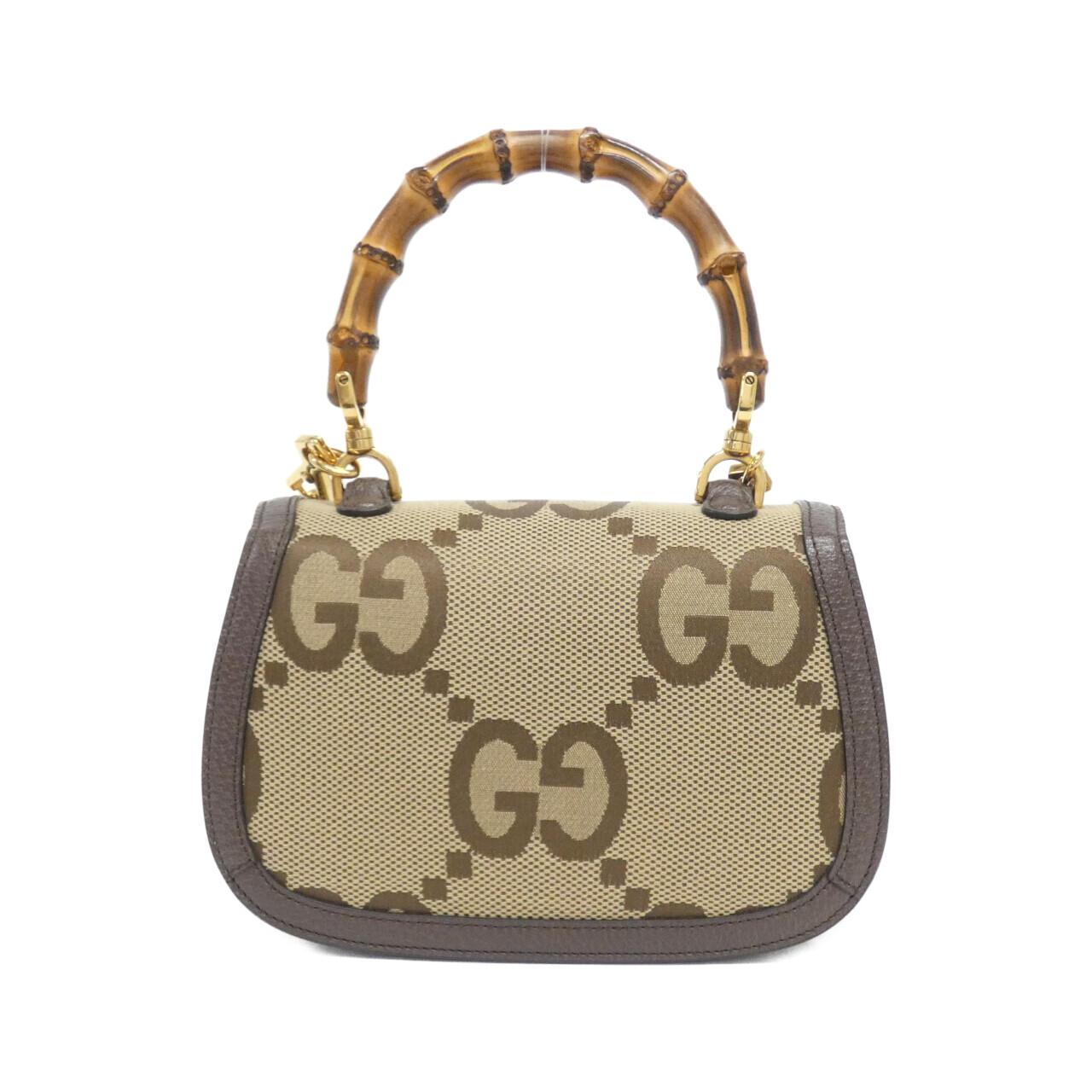 Gucci Bamboo Jumbo Shoulder Bag Leather Canvas