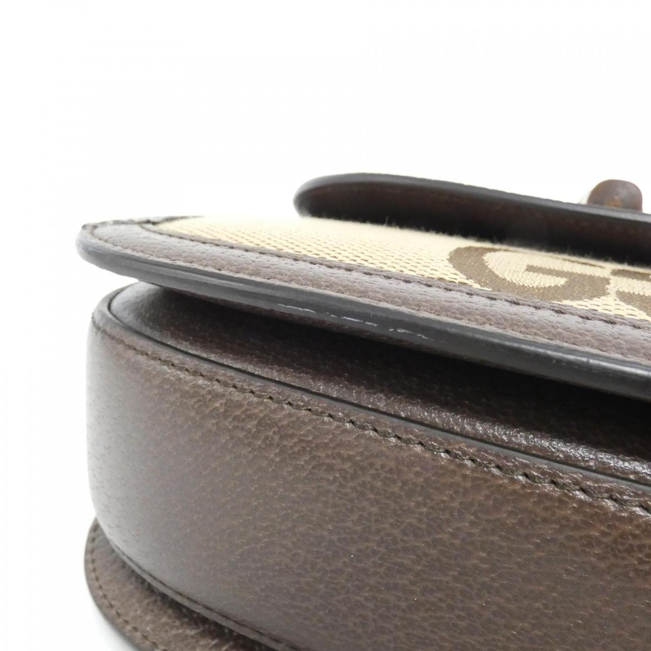 Gucci Bamboo Jumbo Shoulder Bag Leather Canvas