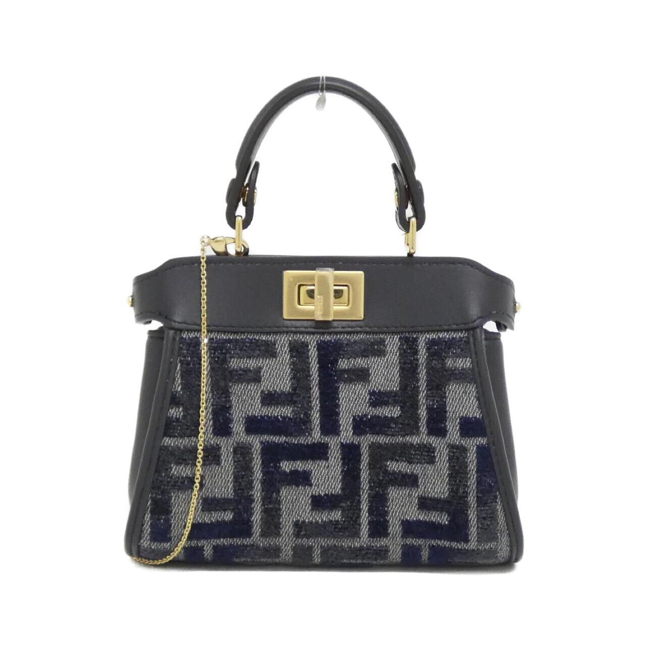 Fendi Nano Peekaboo Shoulder Bag Leather Canvas