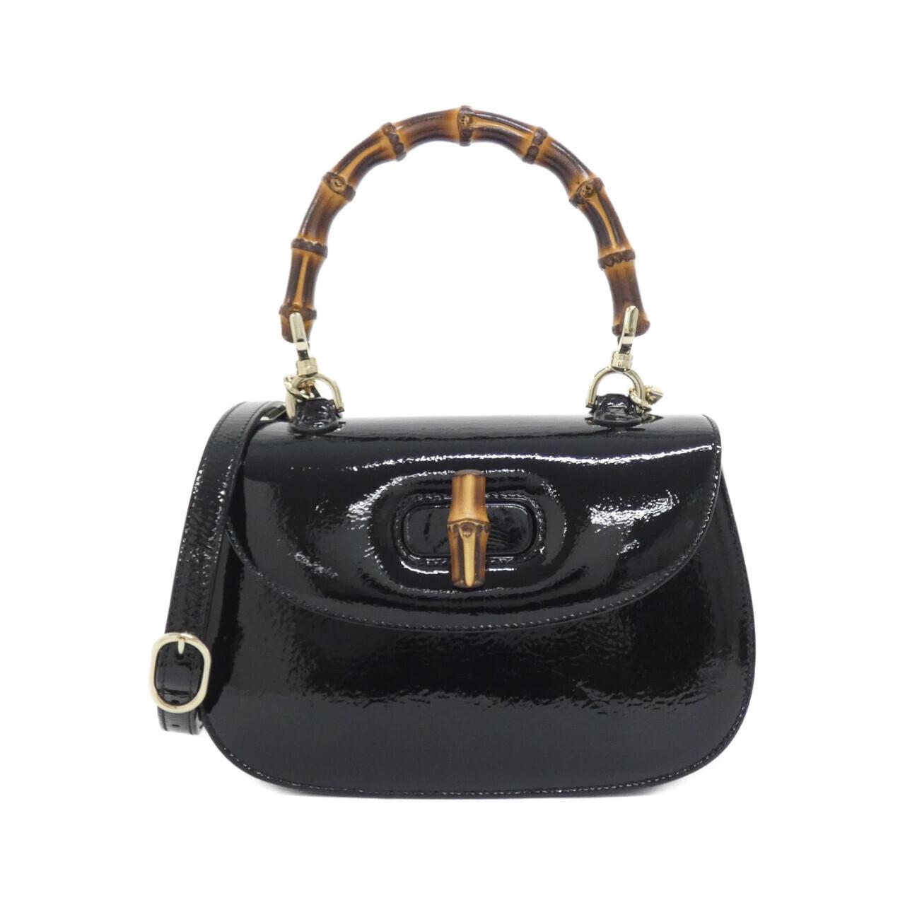Gucci Bamboo Patent Shoulder Bag Leather