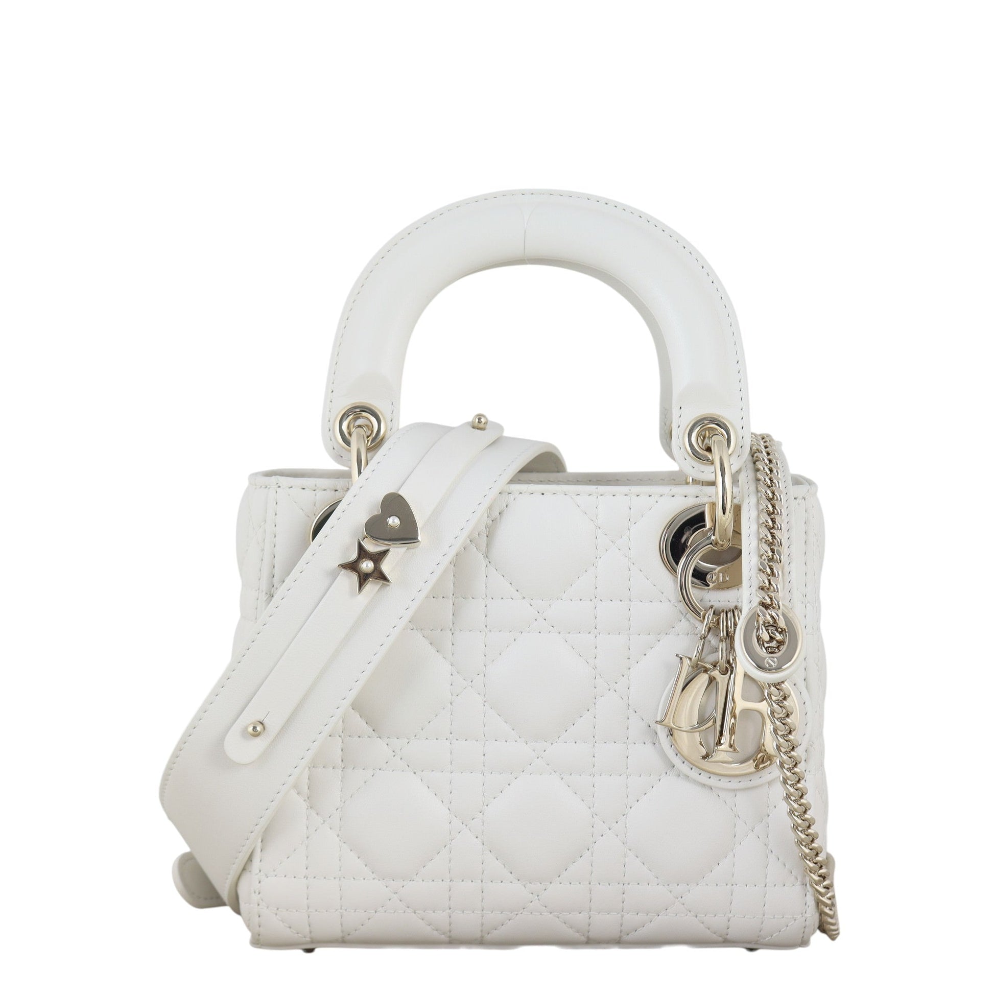 Dior Crossbody Bag Lady with Extra Strap White Mini Small Shoulder Bag