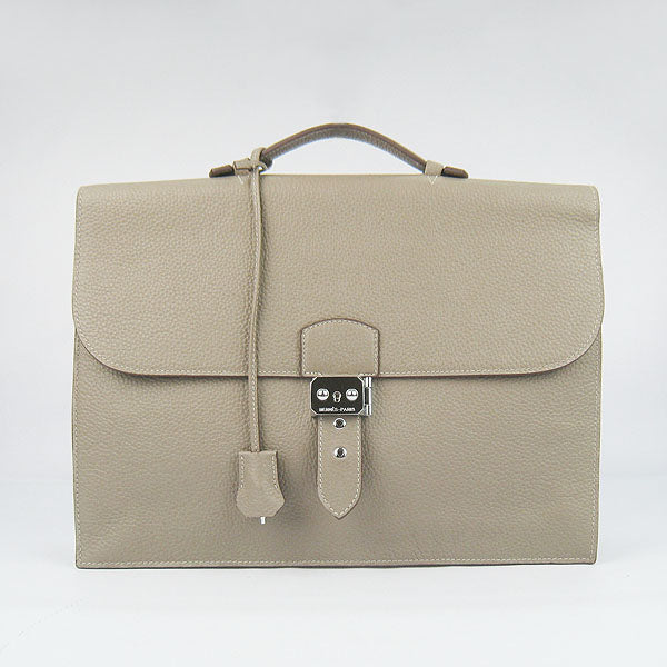 Hermes Luxury Briefcases Cow Grey Handbag Leather Travel Bag