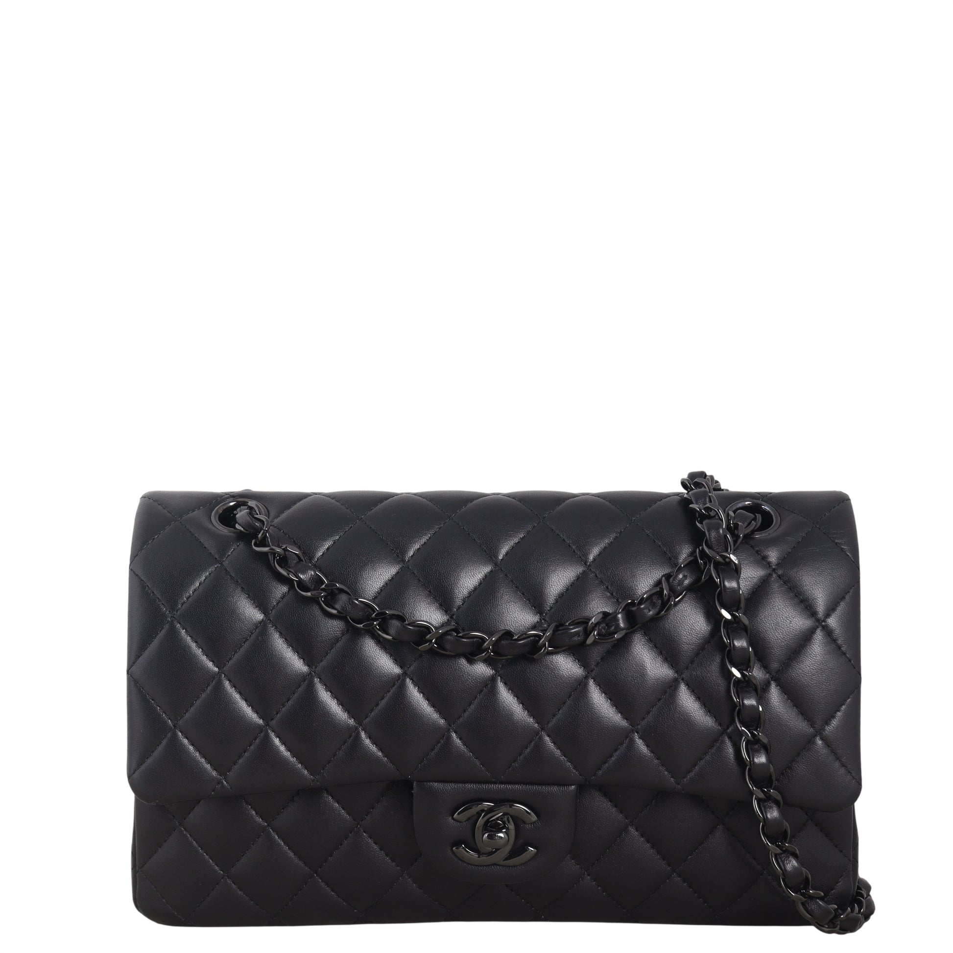 Chanel Classic Double Flap Lambskin Handbag Quilted Black Crossbody Bag Lambskin 18122025