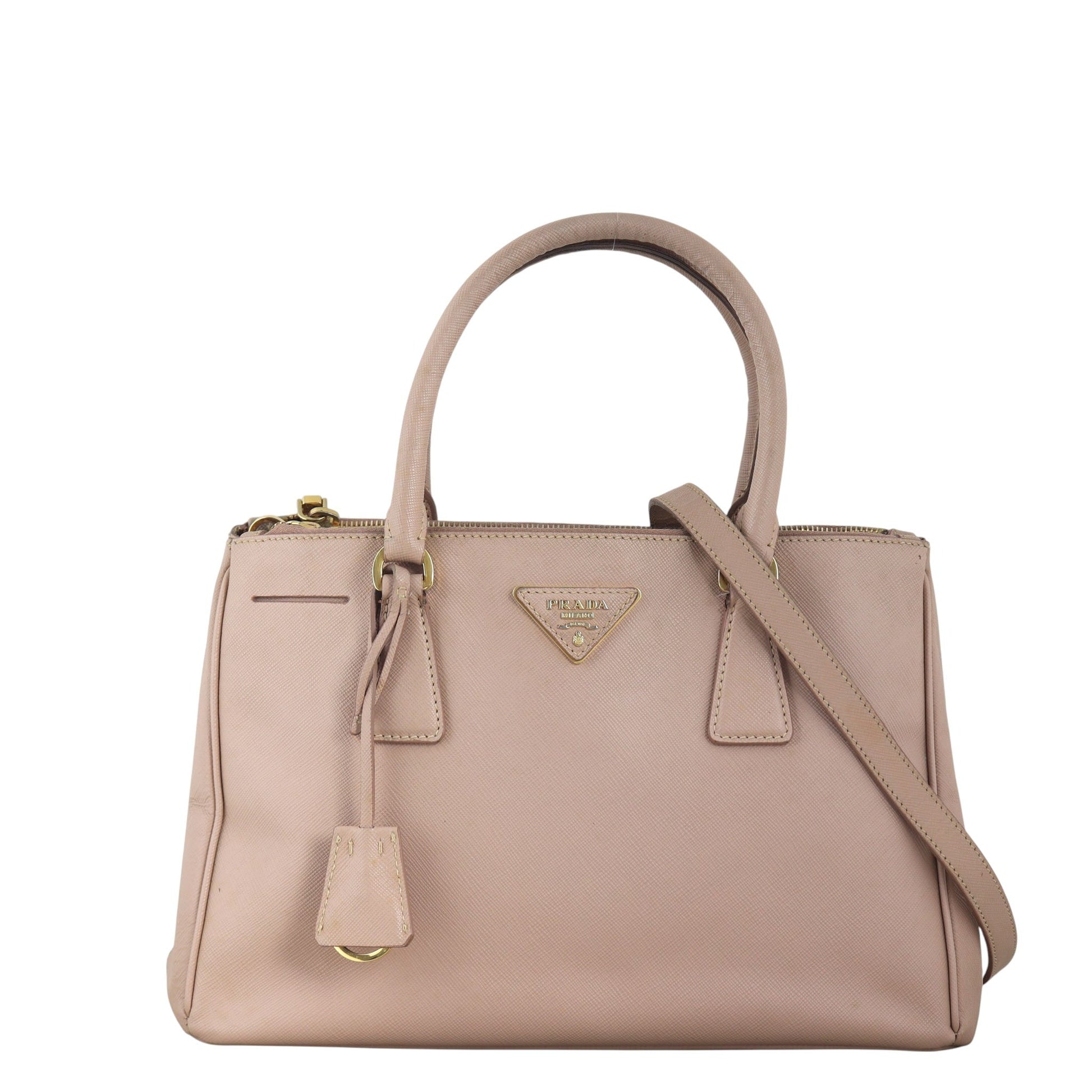 Prada Tote Bag Lux Galleria Double Tote 17 Saffiano Pink Small Shoulder Bag
