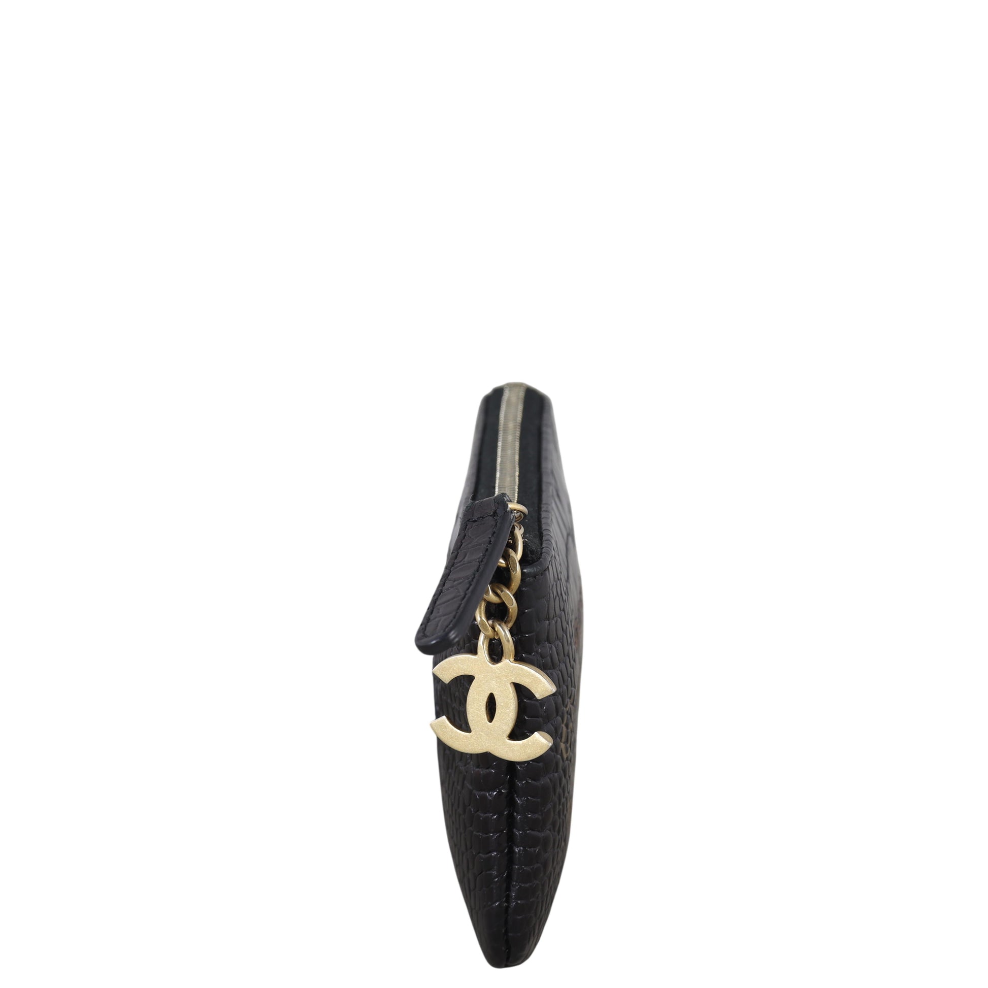 Chanel Gabrielle Zip Pouch Croc Embossed Handbag Black