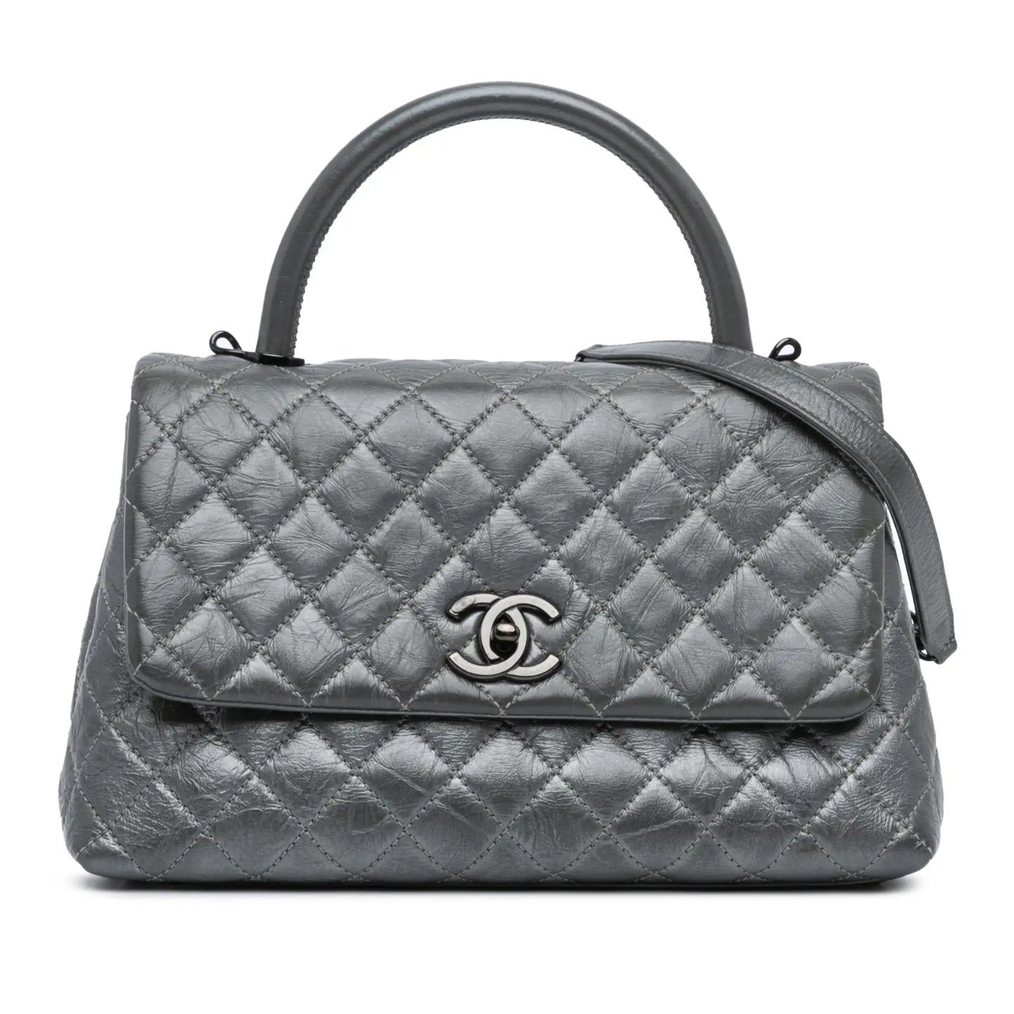 Gray Chanel Small Quilted Aged Calfskin Coco Satchel