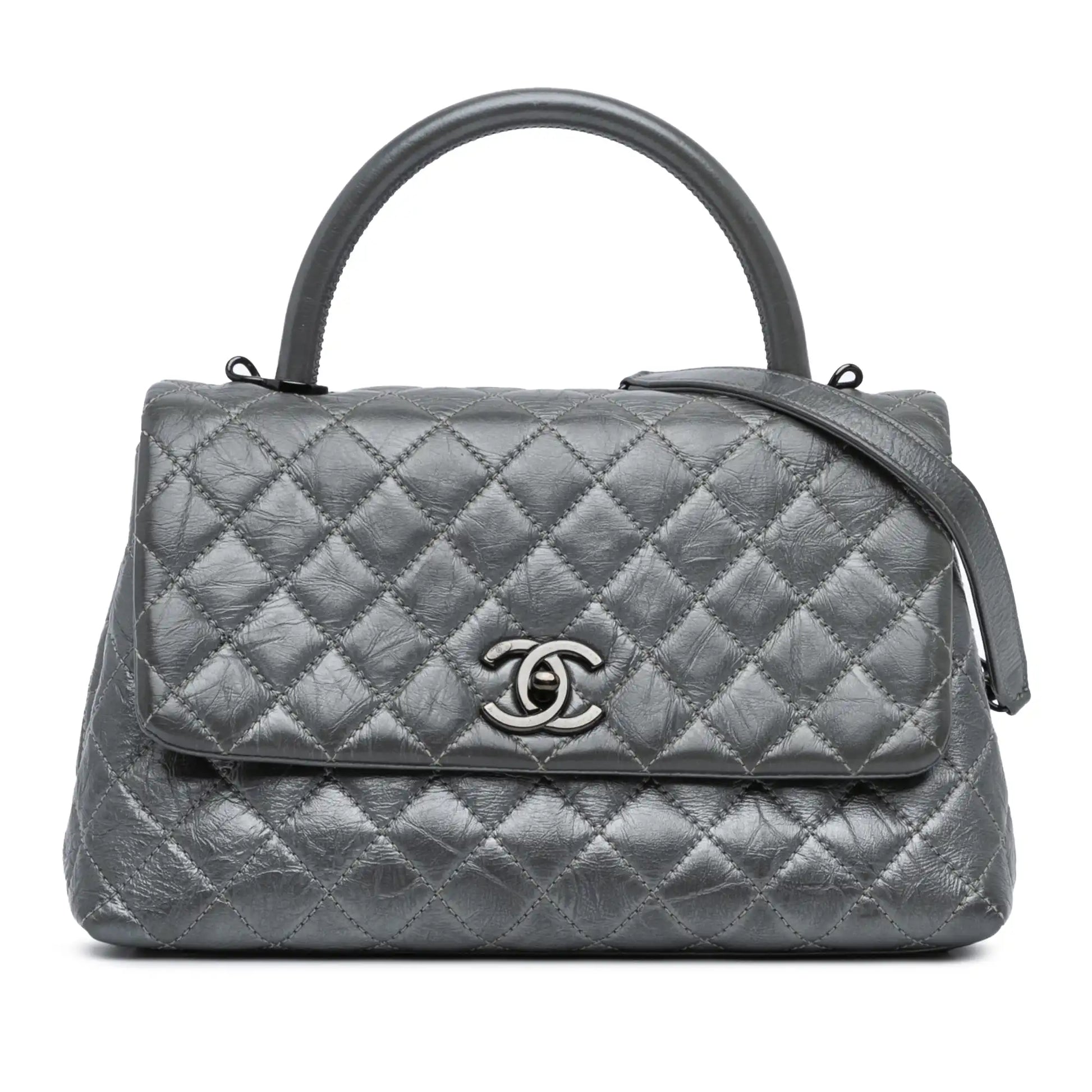 Gray Chanel Small Quilted Aged Calfskin Coco Satchel