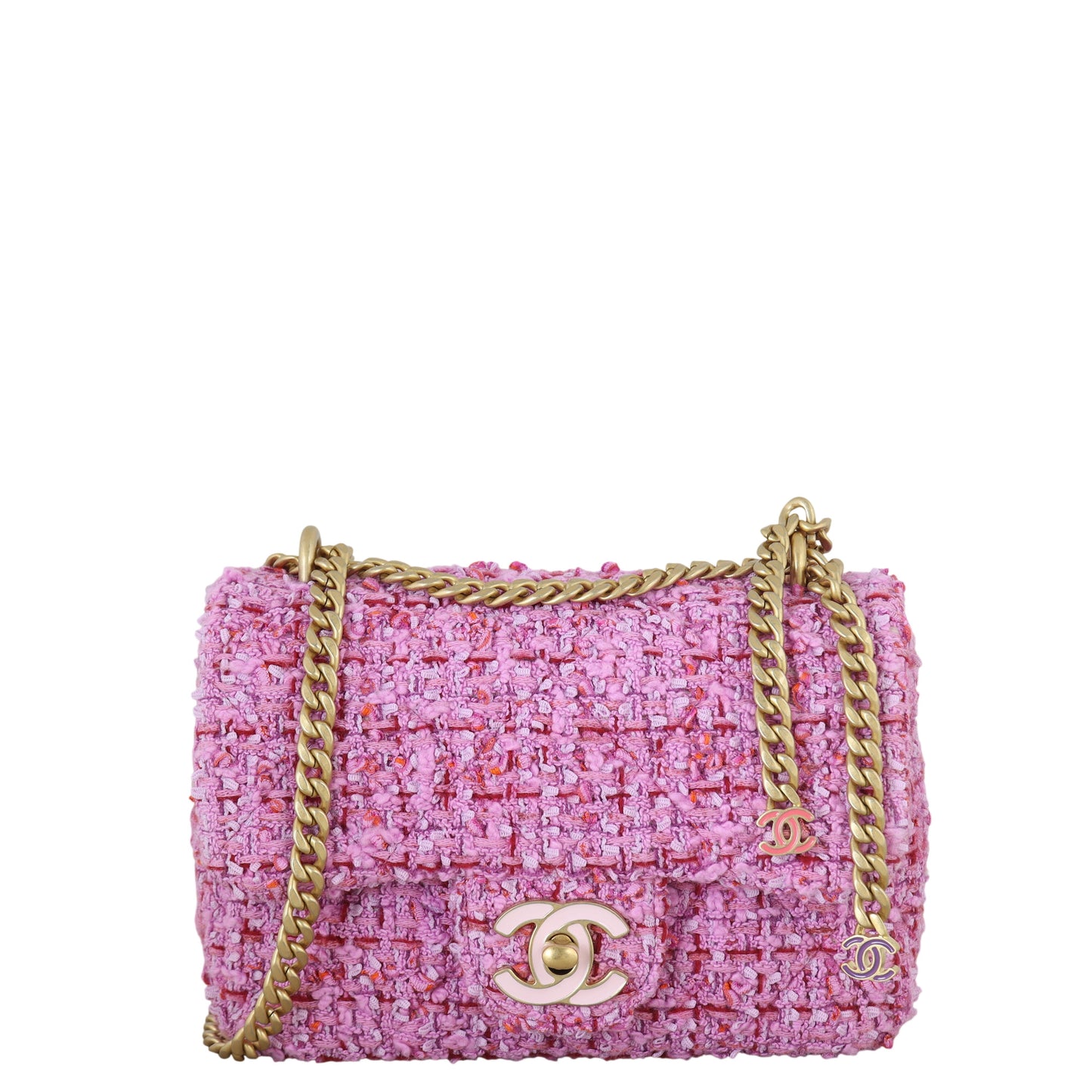 Chanel Classic Square Bag Tweed Pink Mini Crossbody Bag