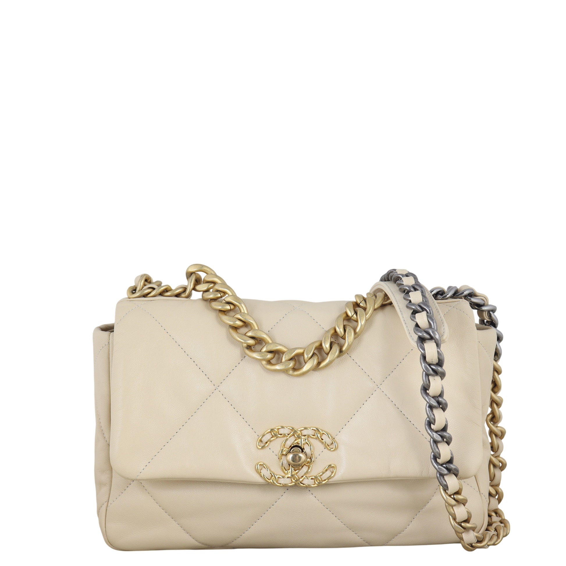 Chanel 19 Flap Bag Quilted White Shoulder Bag Medium 30122025