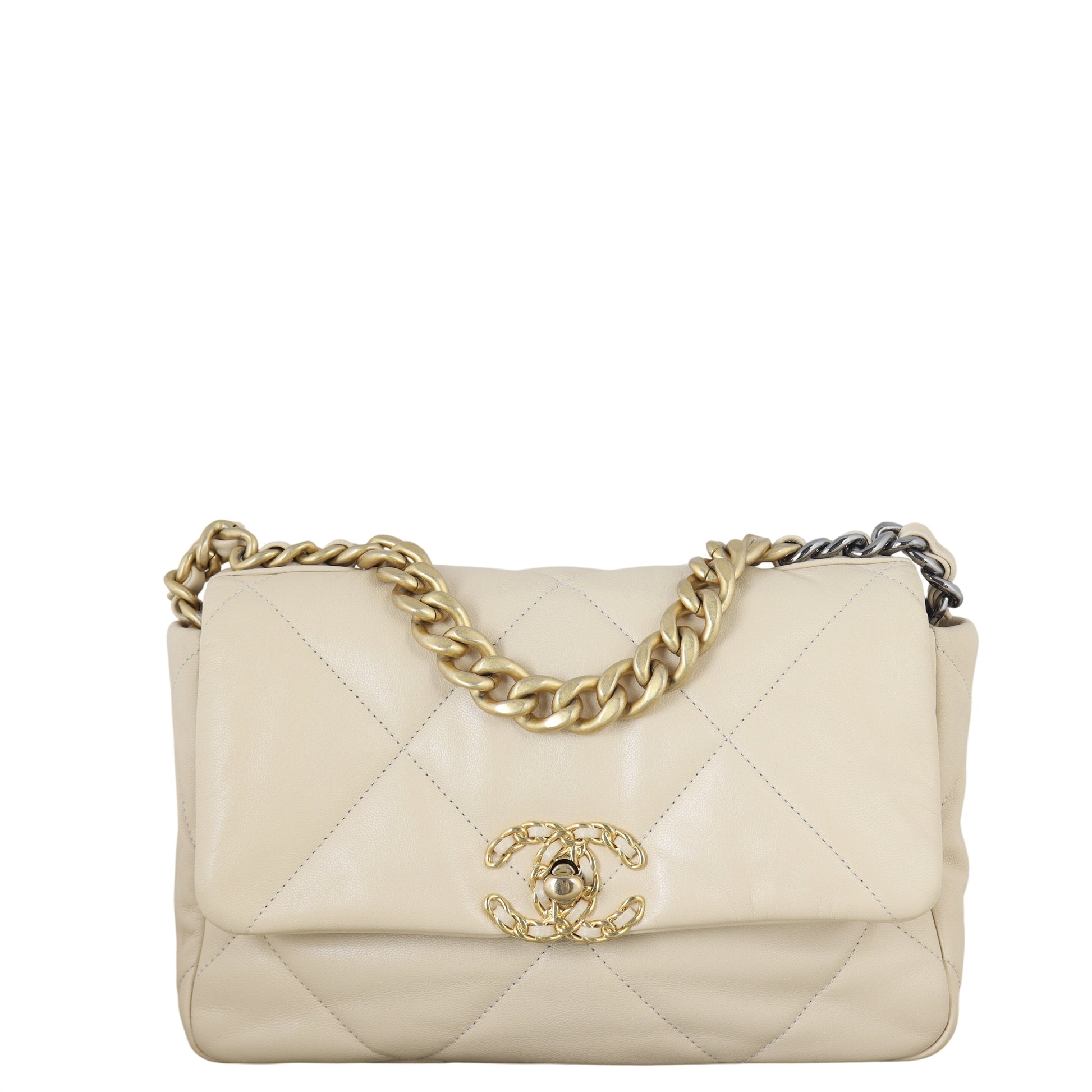 Chanel 19 Flap Bag Quilted White Shoulder Bag Medium 30122025