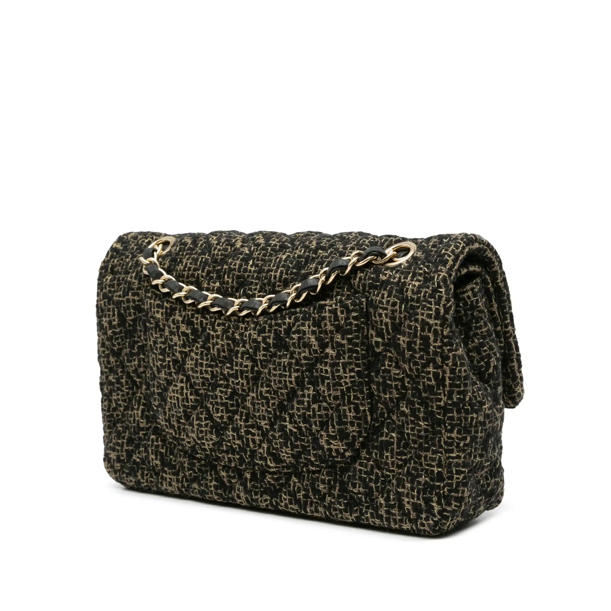 Black Chanel Medium Classic Tweed Double Flap Shoulder Bag