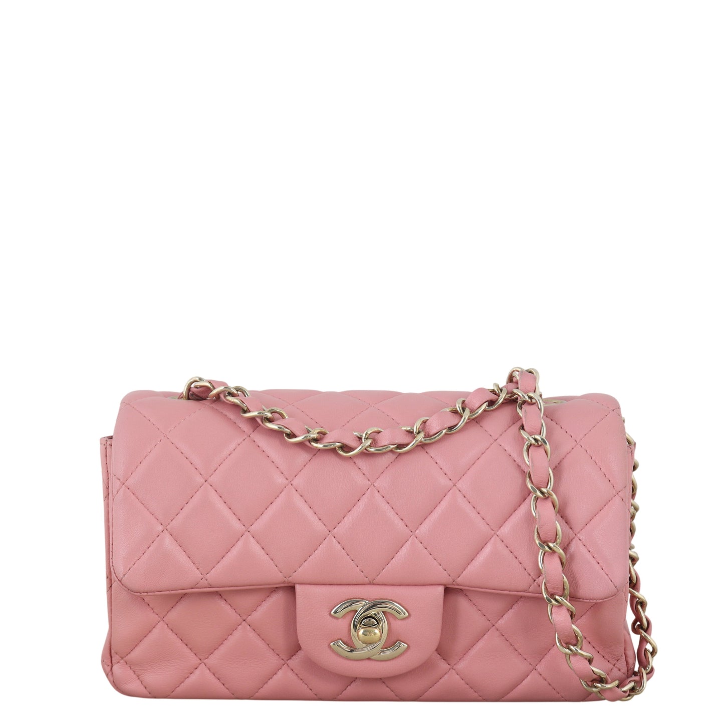 Chanel Classic Flap Mini Rectangular Bag Lambskin Quilted Pink Crossbody Bag