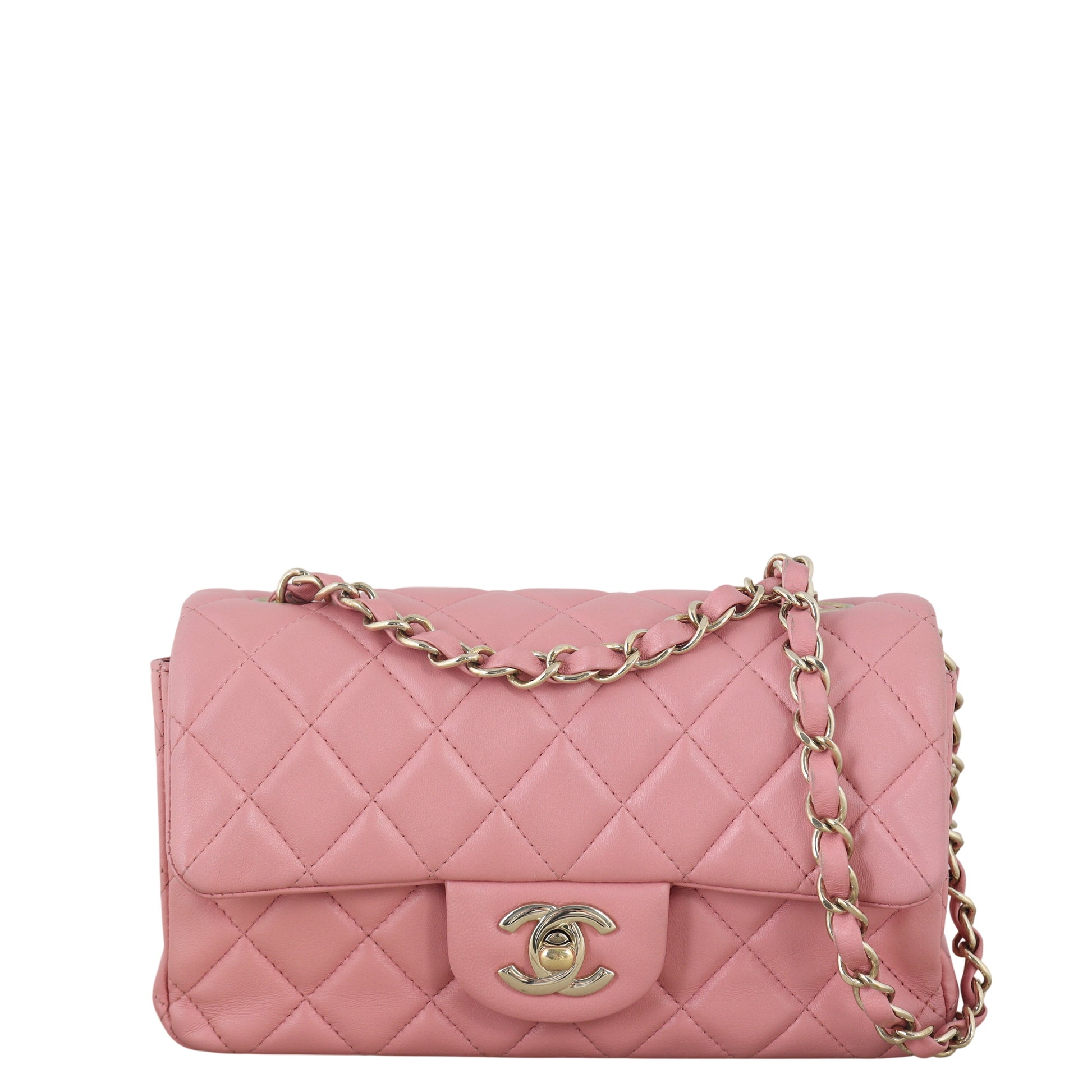 Chanel Classic Flap Mini Rectangular Bag Lambskin Quilted Pink Crossbody Bag