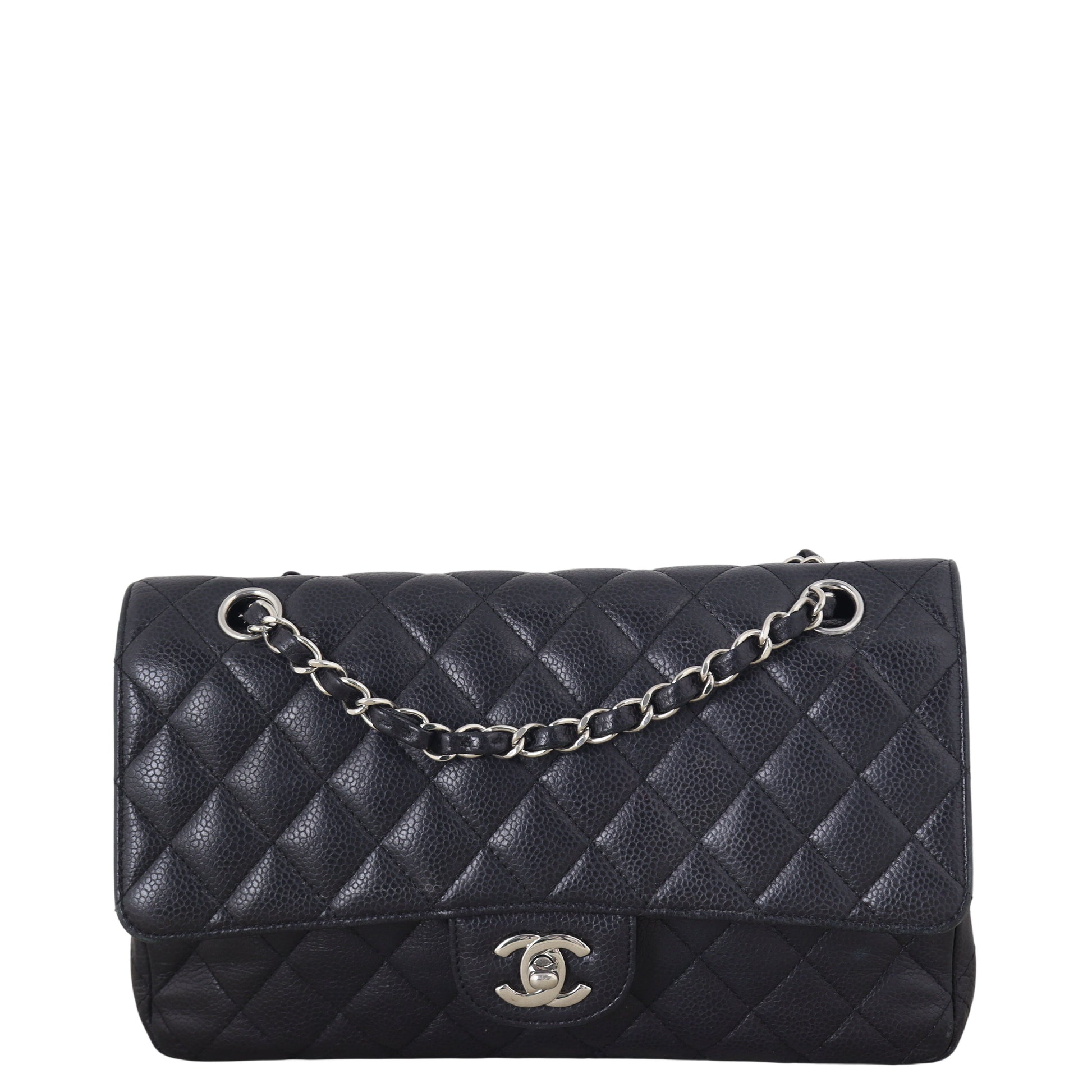 Chanel Classic Double Flap Caviar Handbag Quilted Black Crossbody Bag Medium 09012026