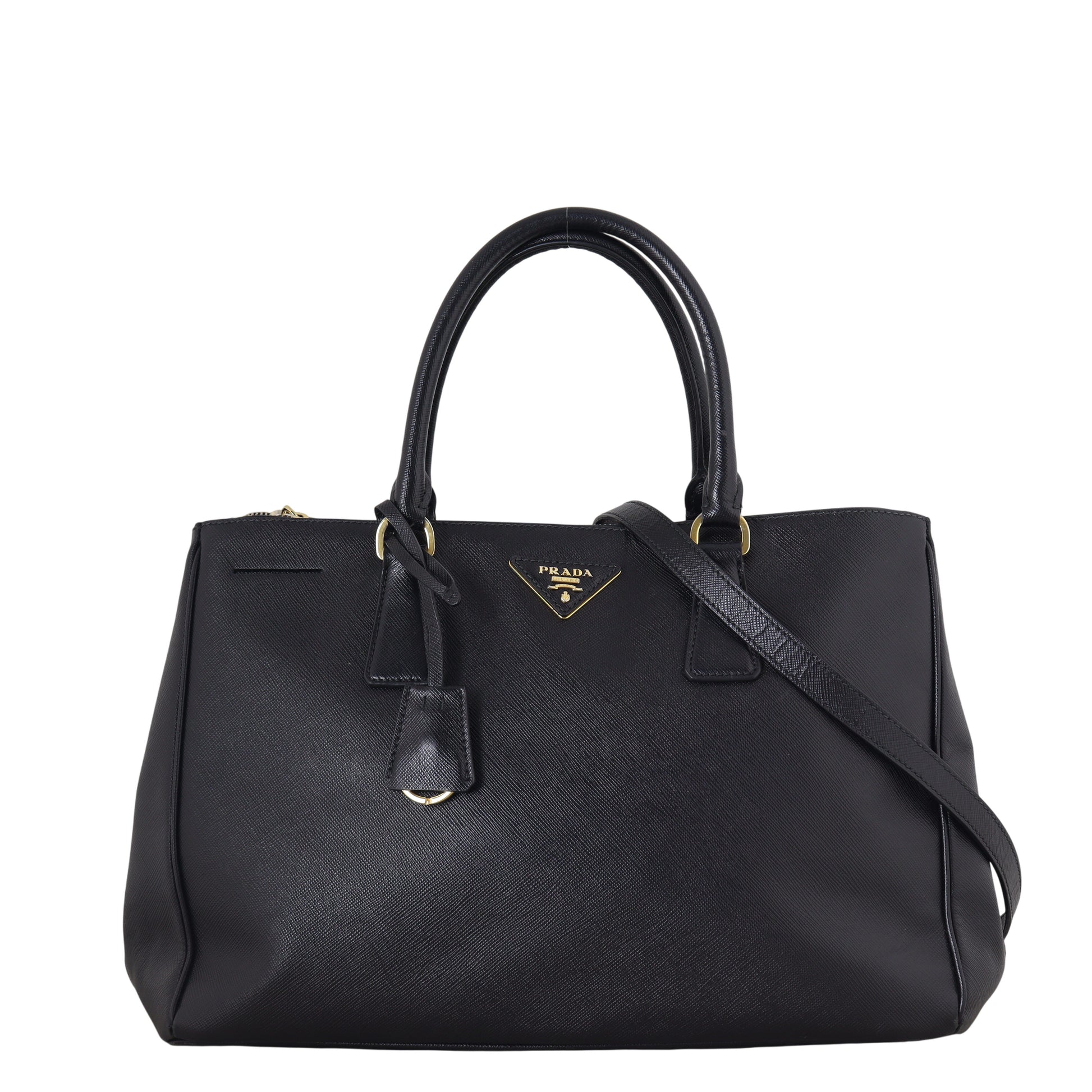 Prada Tote Bag Lux Galleria Double Tote 3 Saffiano Black Medium Shoulder Bag