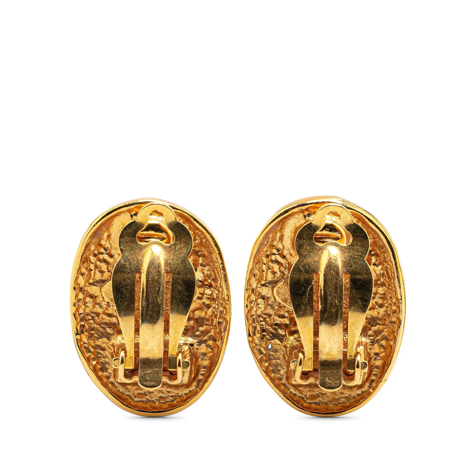 Gold Chanel Gold Plated CC Crown Clip On Earrings