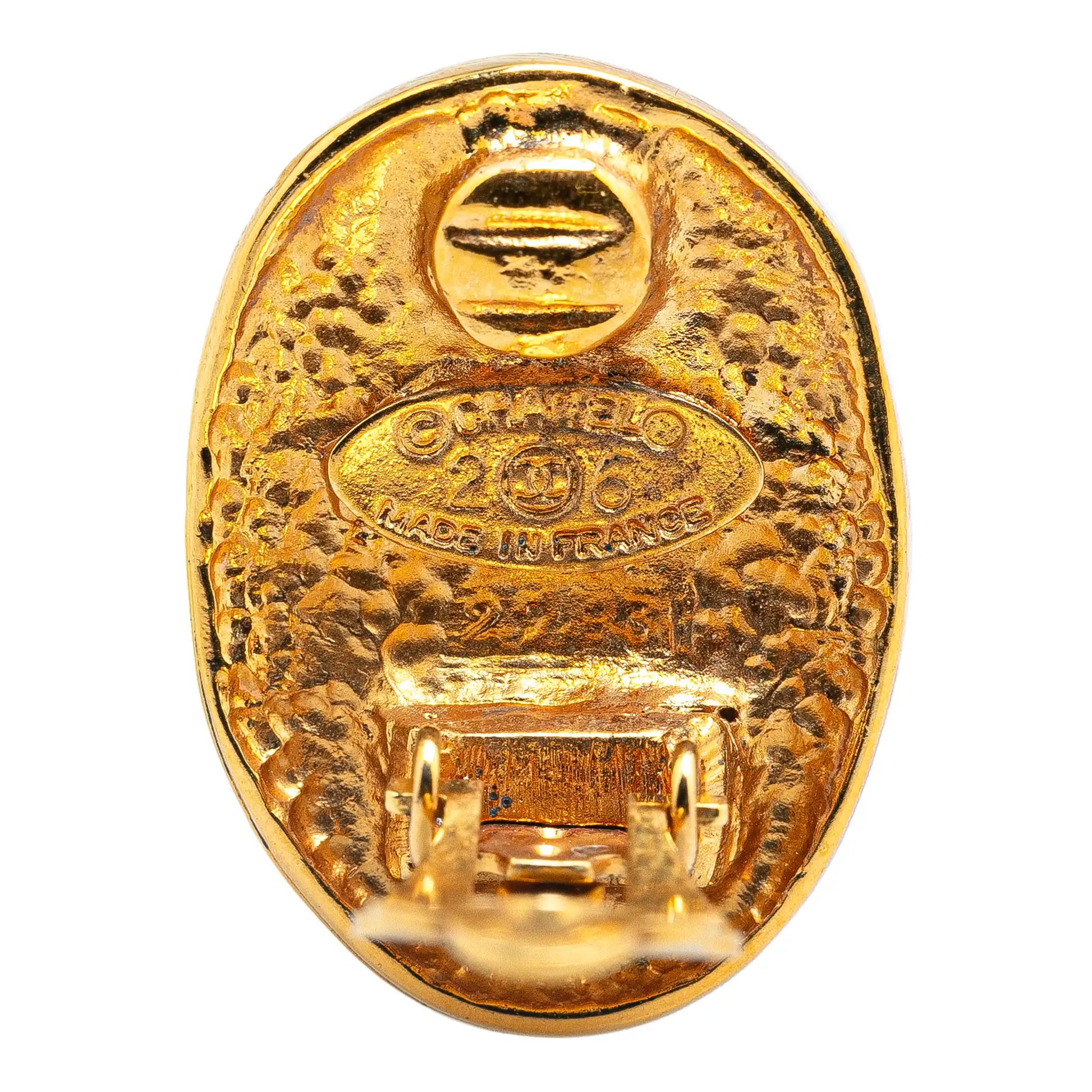 Gold Chanel Gold Plated CC Crown Clip On Earrings