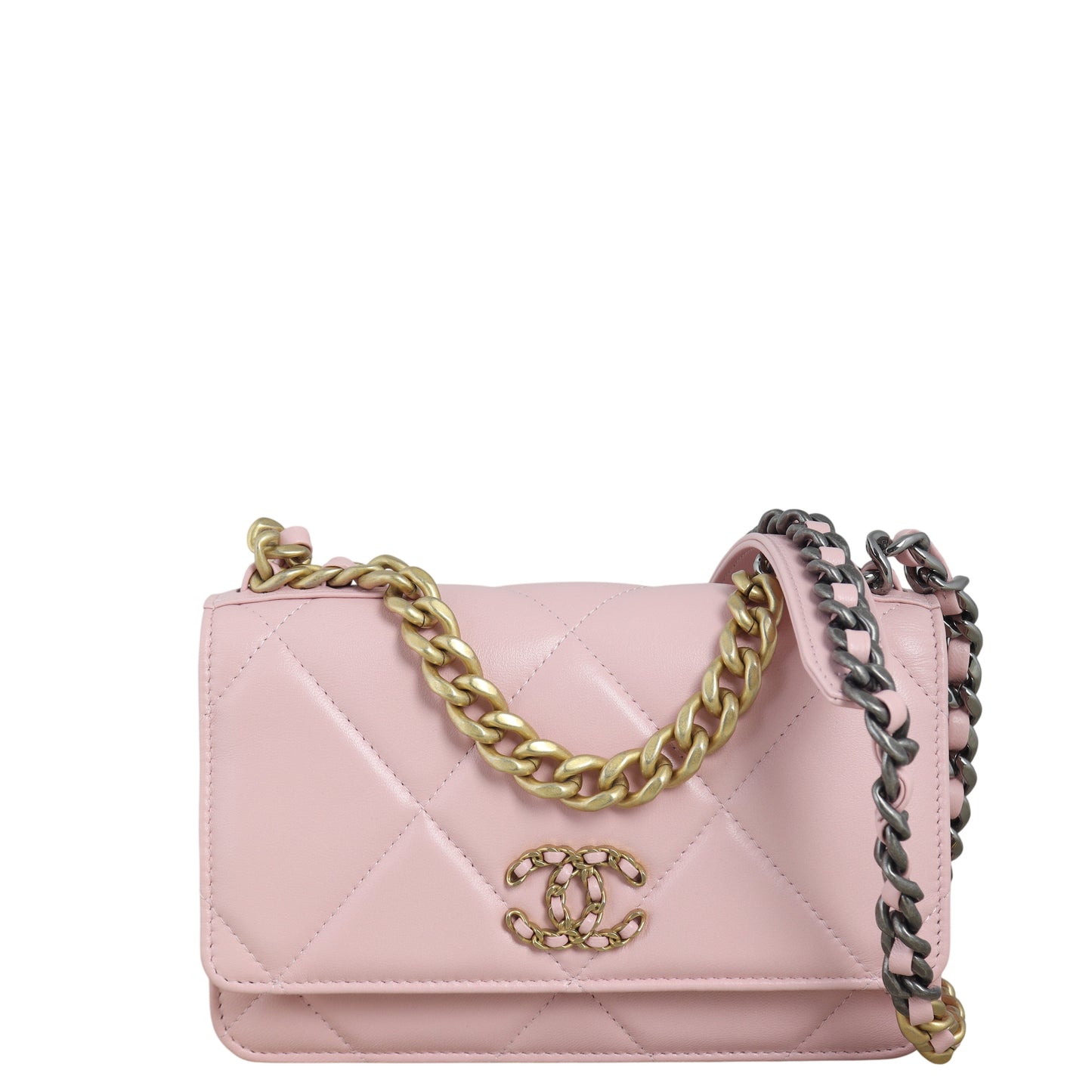 Chanel 19 Wallet on Handbag Quilted Pink Crossbody Bag