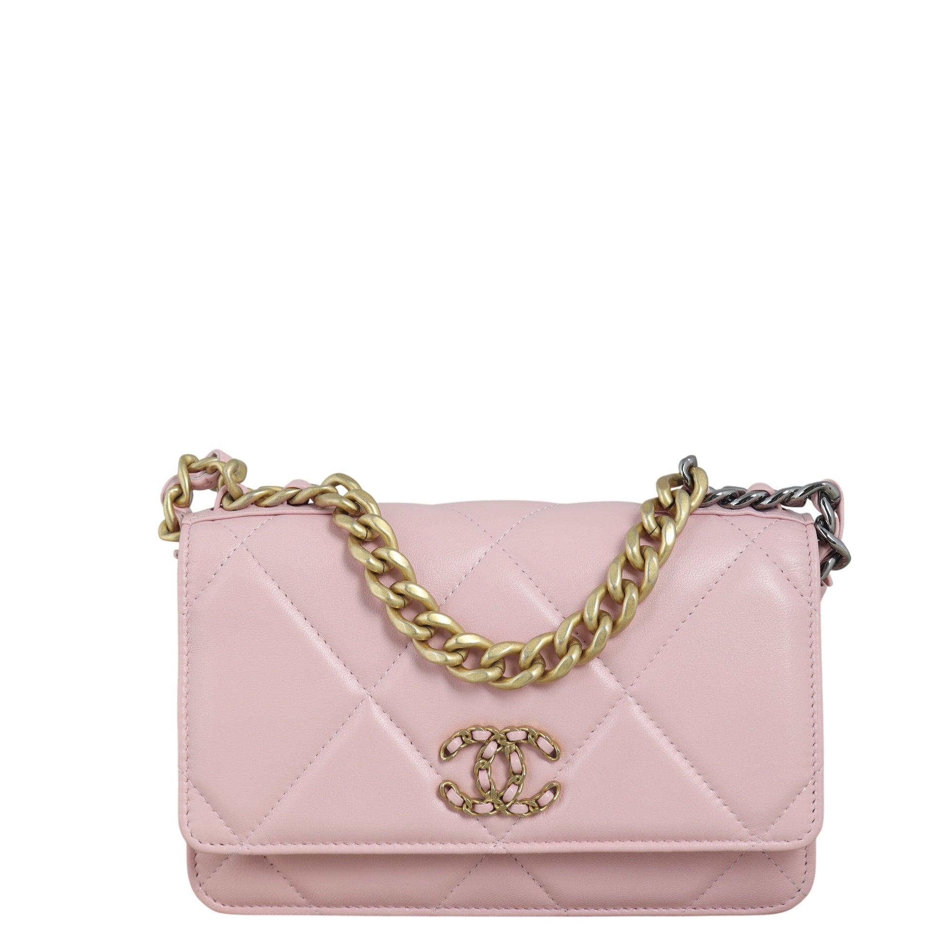 Chanel 19 Wallet on Handbag Quilted Pink Crossbody Bag