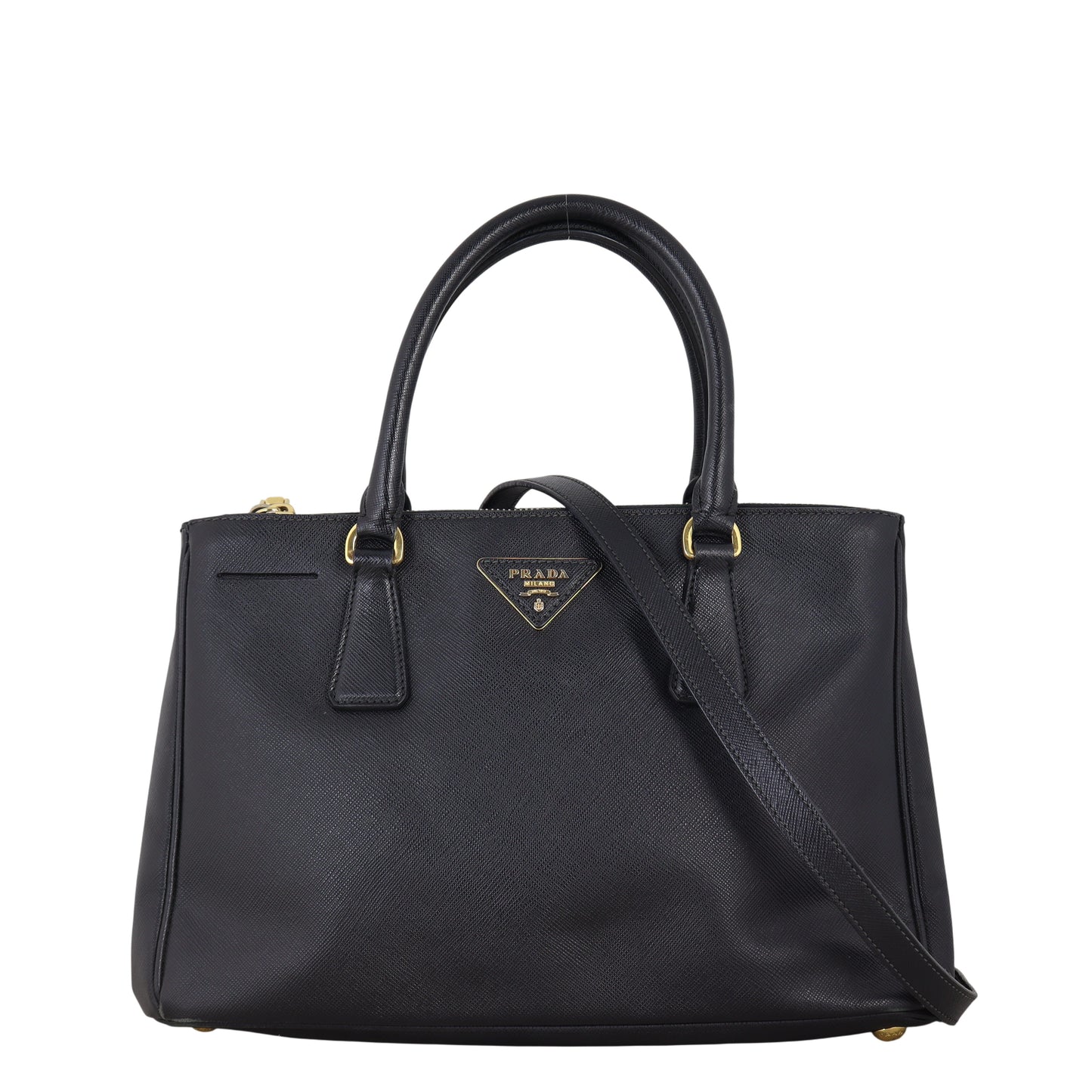 Prada Tote Bag Lux Galleria Double Tote 7 Saffiano Black Small Shoulder Bag