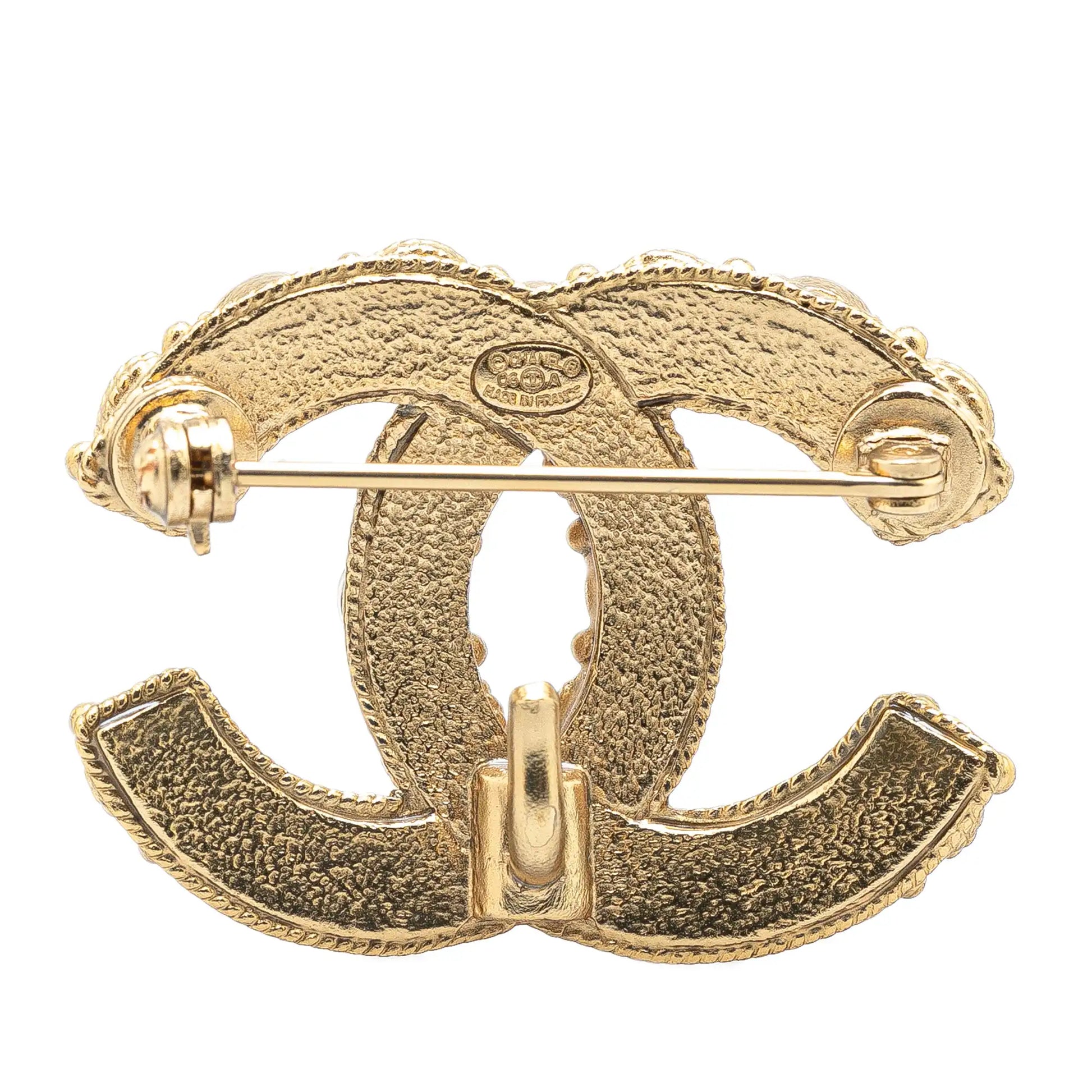 Gold Chanel Gold Plated CC Crystal Brooch
