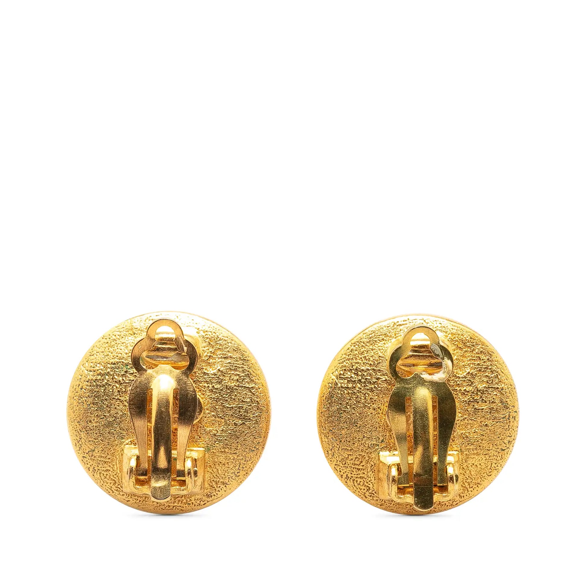 Gold Chanel Gold Plated CC Round Clip on Earrings