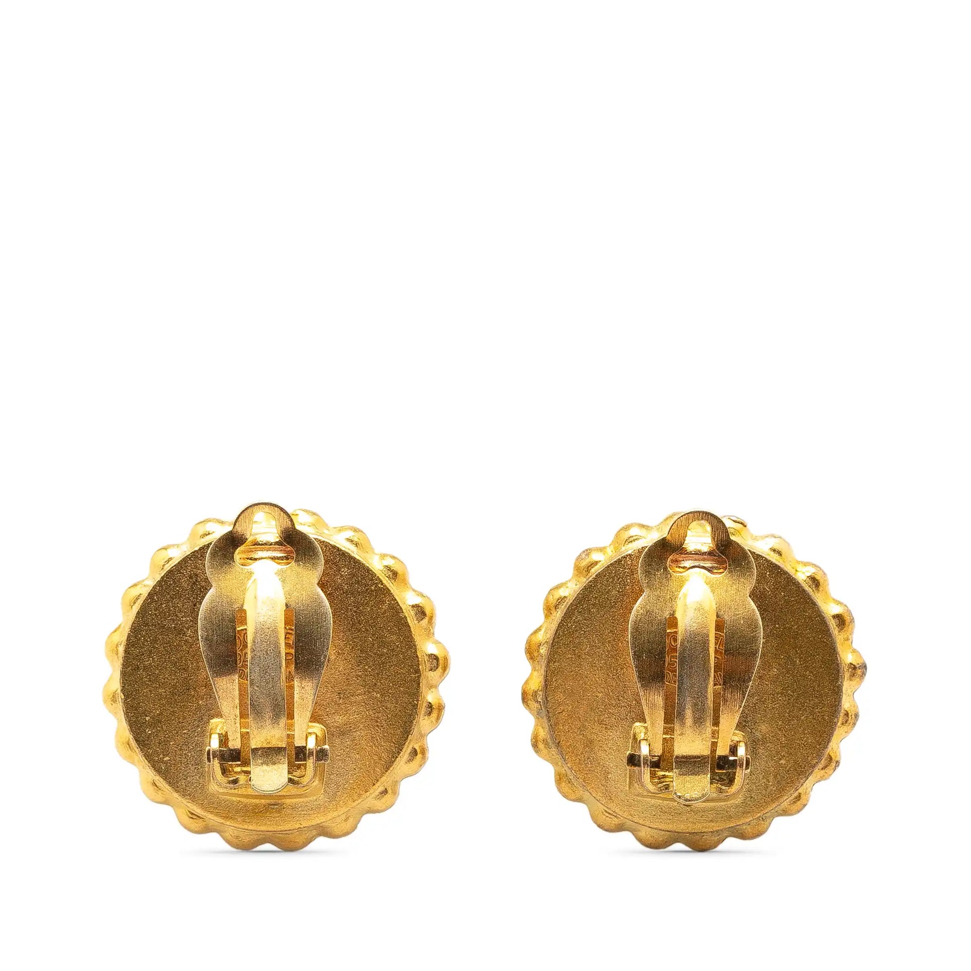 Gold Chanel Gold Plated Acrylic CC Button Clip On Earrings