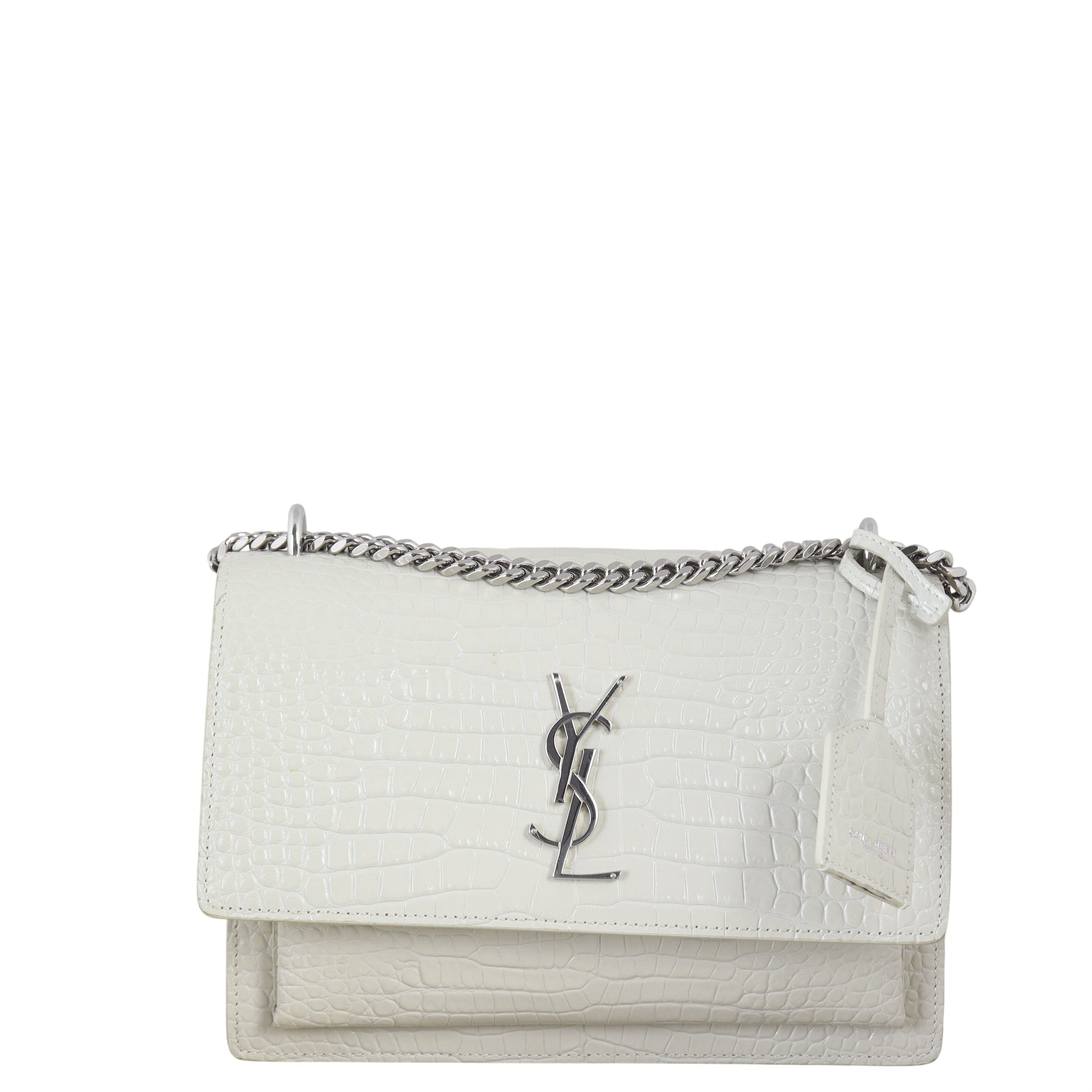 YSL Saint Laurent Sunset Croc Embossed Crossbody Bag Medium