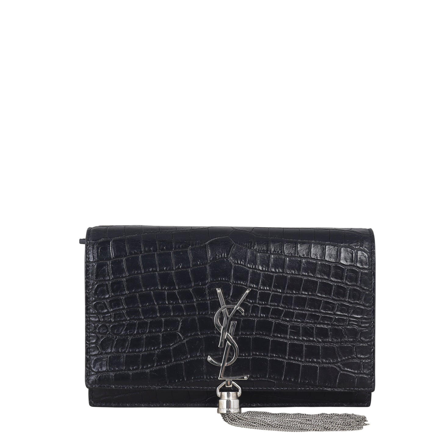 YSL Saint Laurent Kate Tassel Wallet Croc Embossed Crossbody Bag Chain
