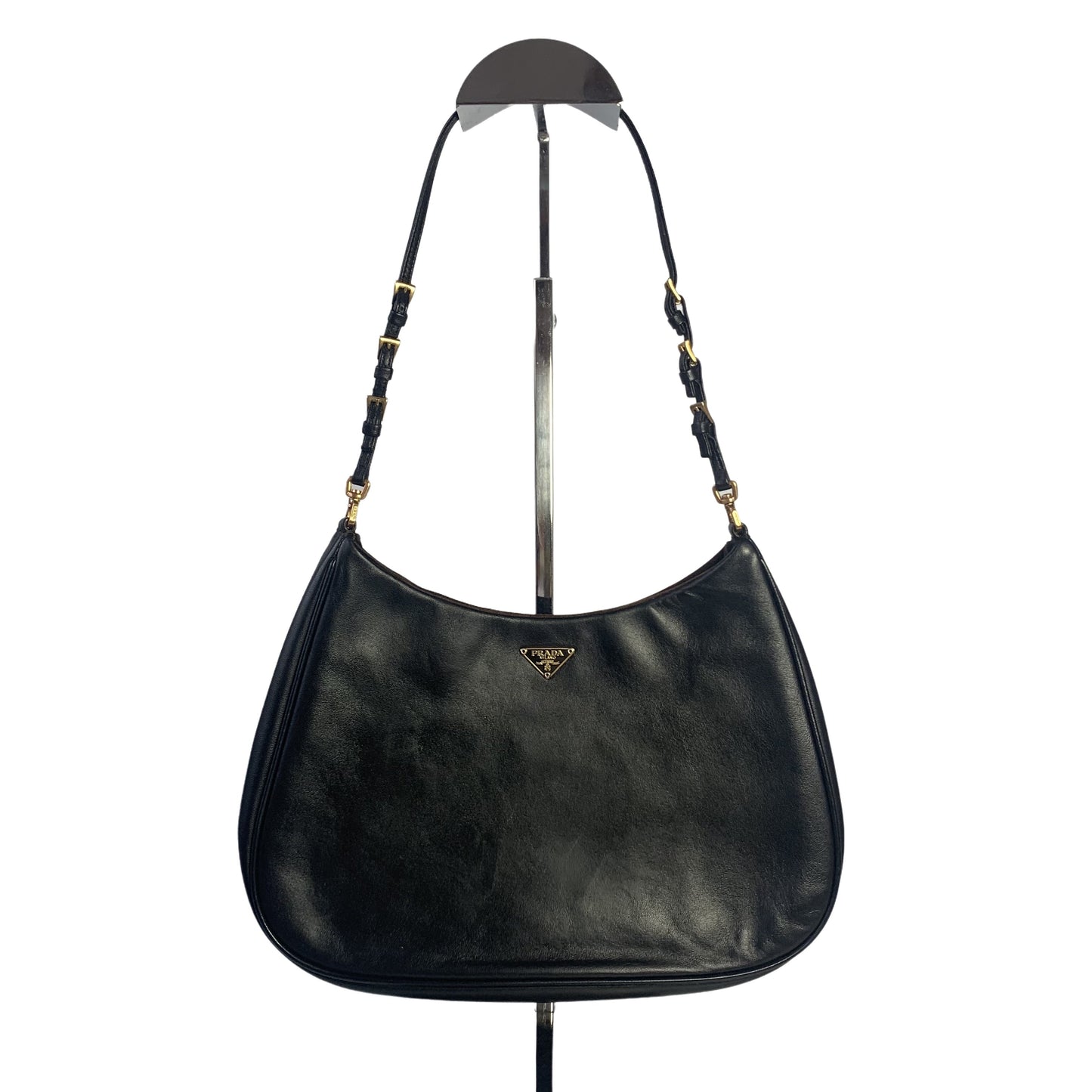 Prada Cleo Hardware Handbag Leather Black Travel Bag