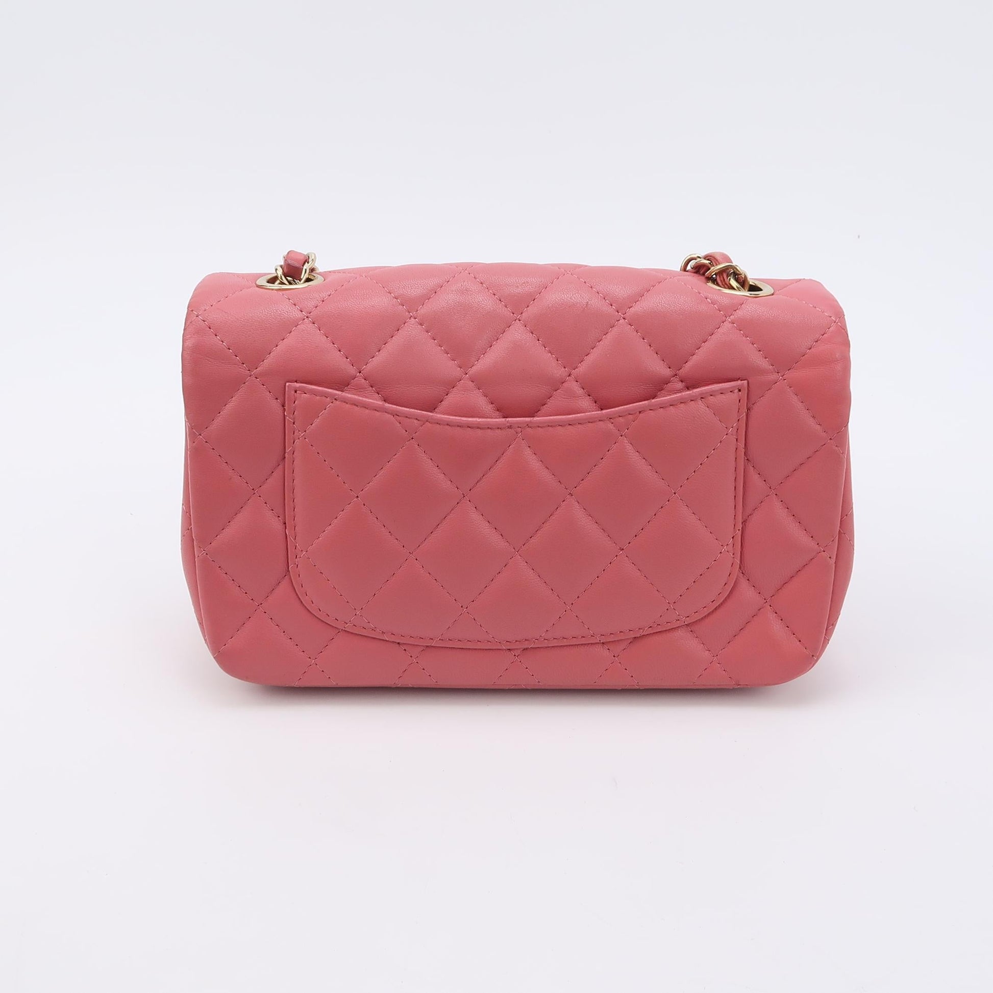 Chanel Classic Flap Rectangular Lambskin Hardware Charms Pink Gold Leather Key Chain