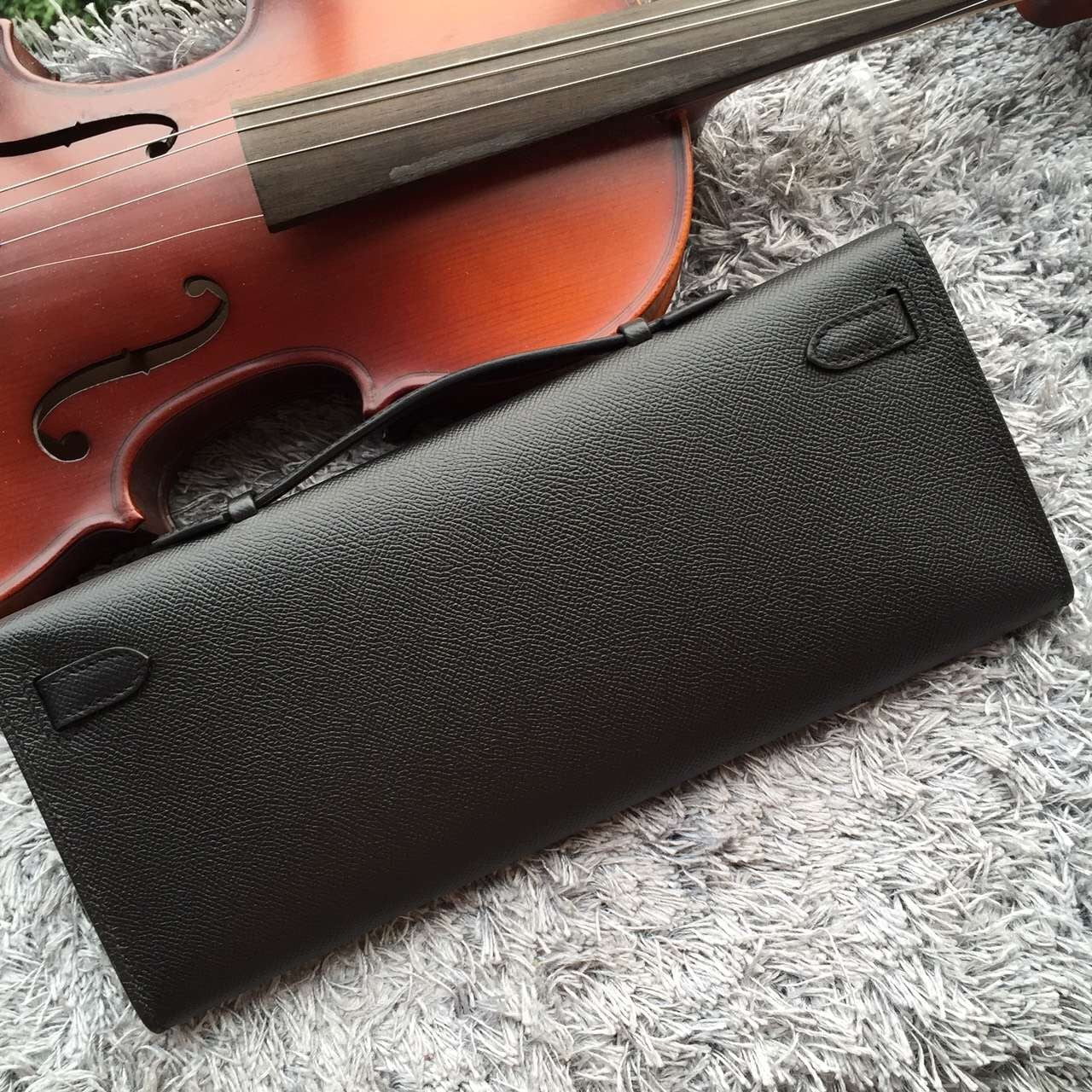 Hermes Luxury Handcrafted Kelly Cut Clutch Handbag Black Clutch Bag