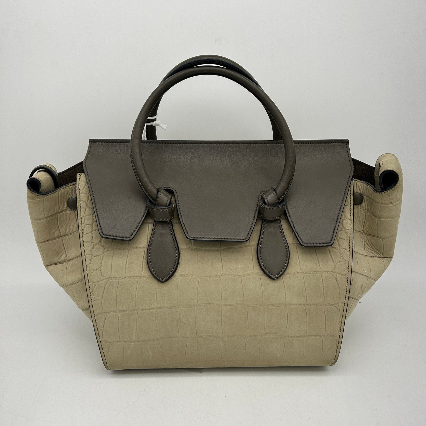 Luxury Crocodile Embossed Nubuck Calfskin Tie Knot Small Tote Bag