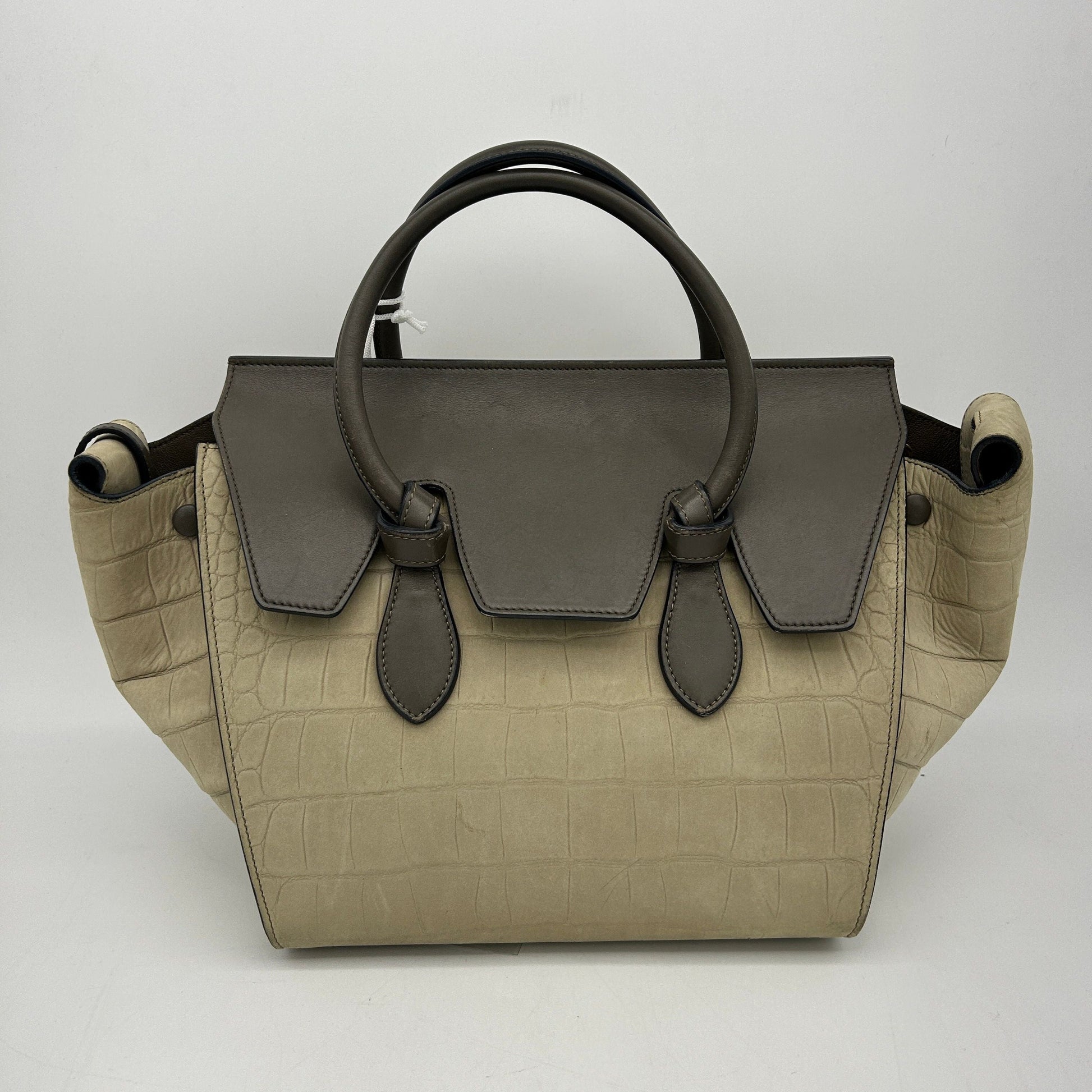 Luxury Crocodile Embossed Nubuck Calfskin Tie Knot Small Tote Bag