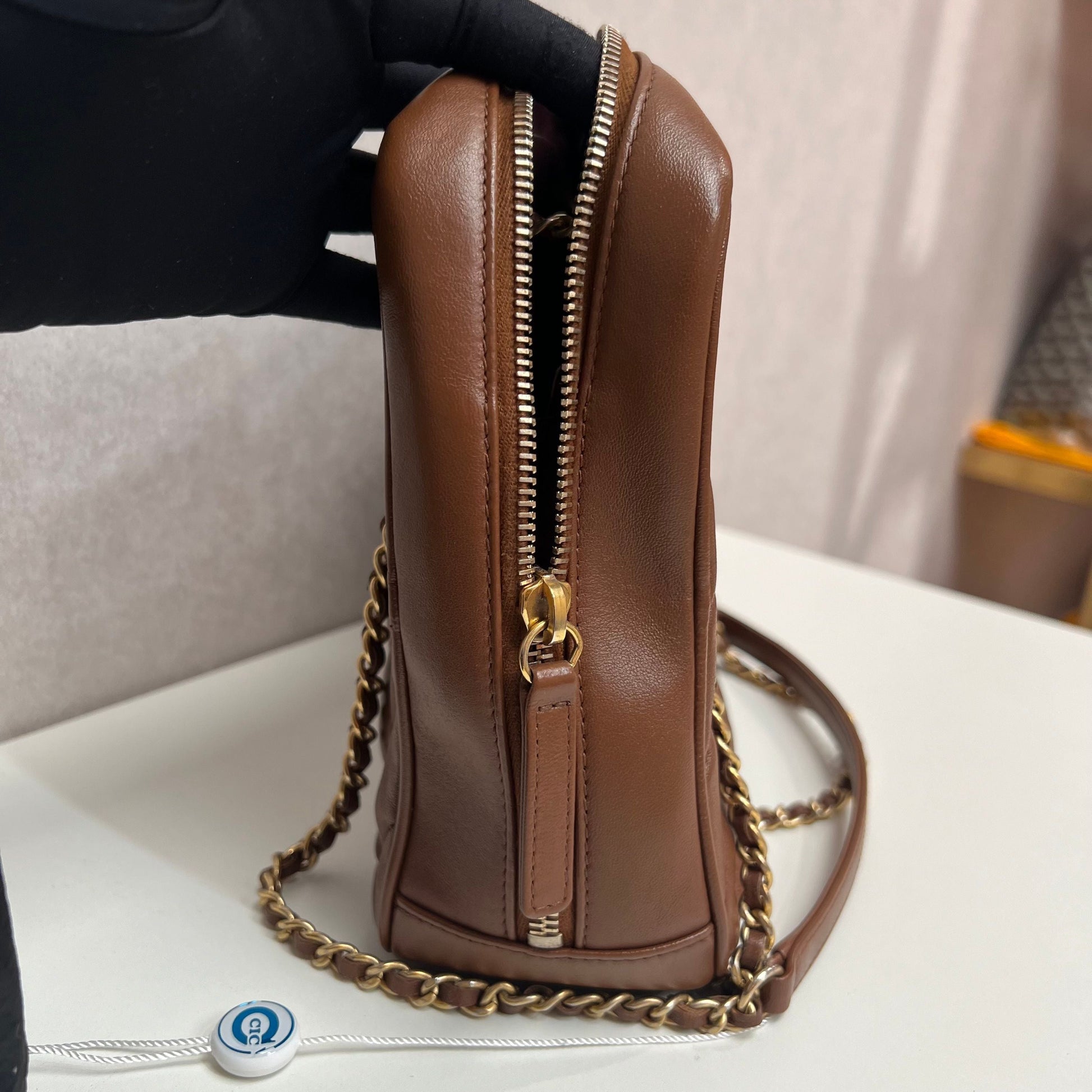 Chanel Brown Diagonal Quilted Leather CC Covered Signature Flap Bag Chanel