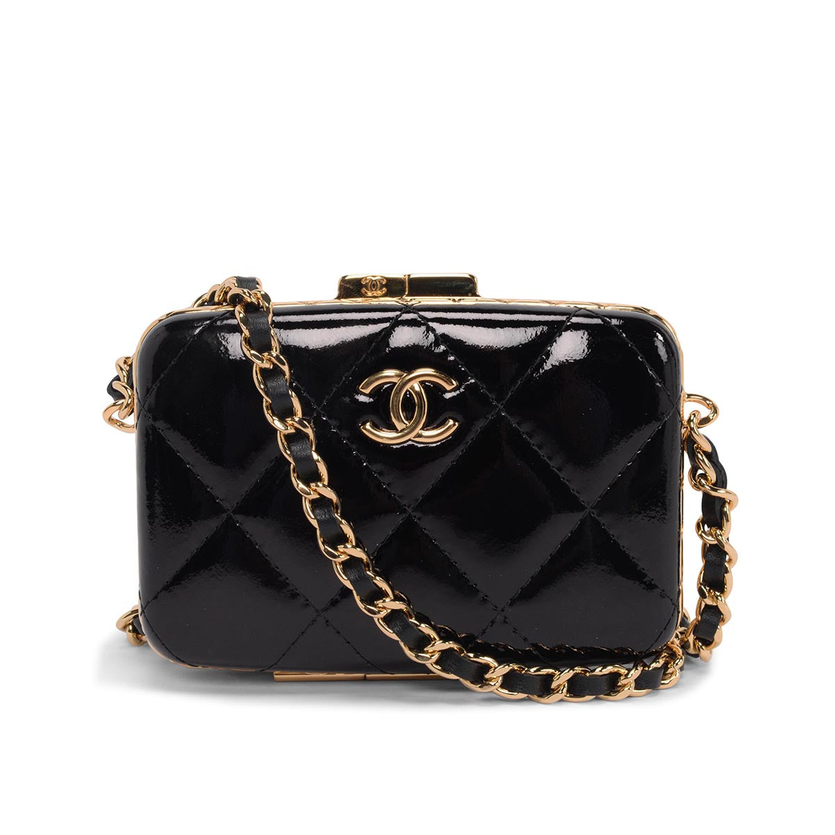 Chanel Black Glazed Goatskin Mini Box With Chain Bag
