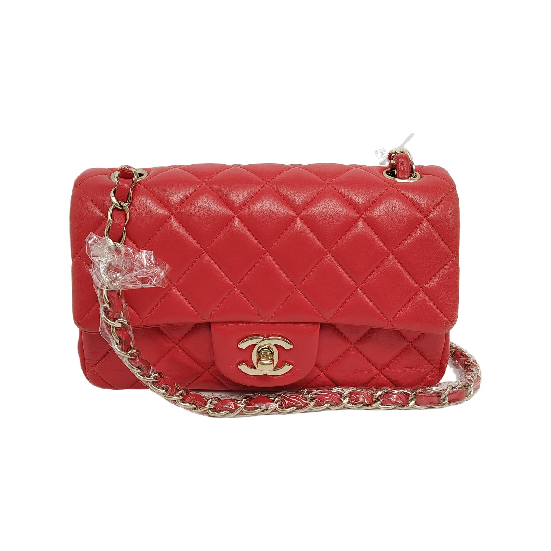 Chanel Classic Flap Rectangular Lambskin -tone Hardware Red Gold Leather Mini Bag