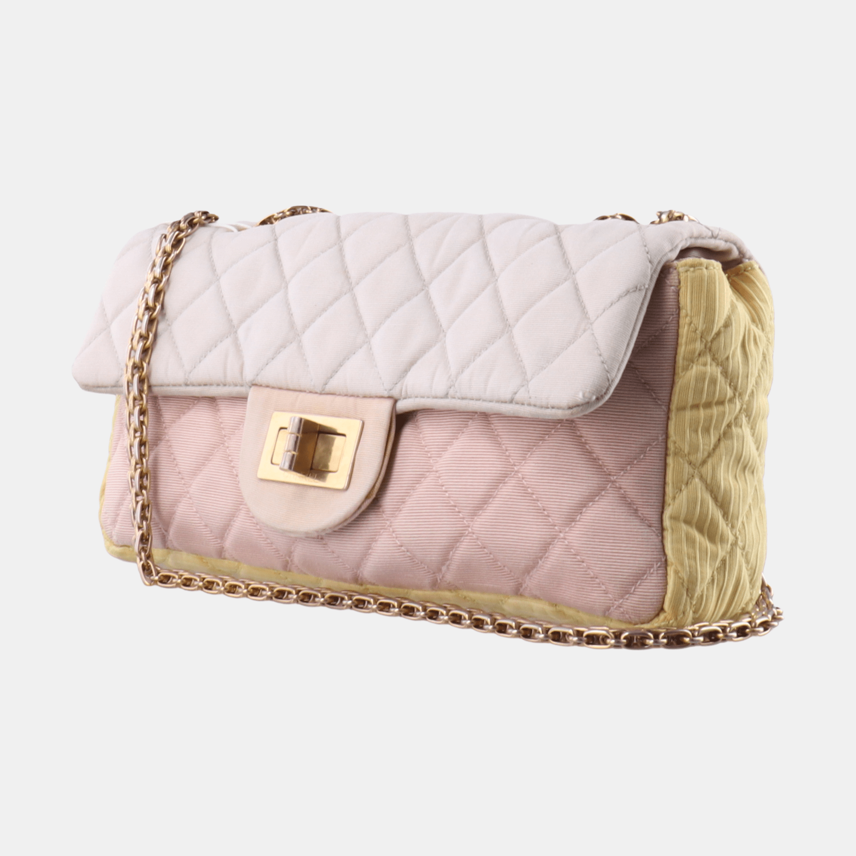 Chanel 2.55 East West Tricolor Fabric Flap Multicolor Gold Shoulder Bag