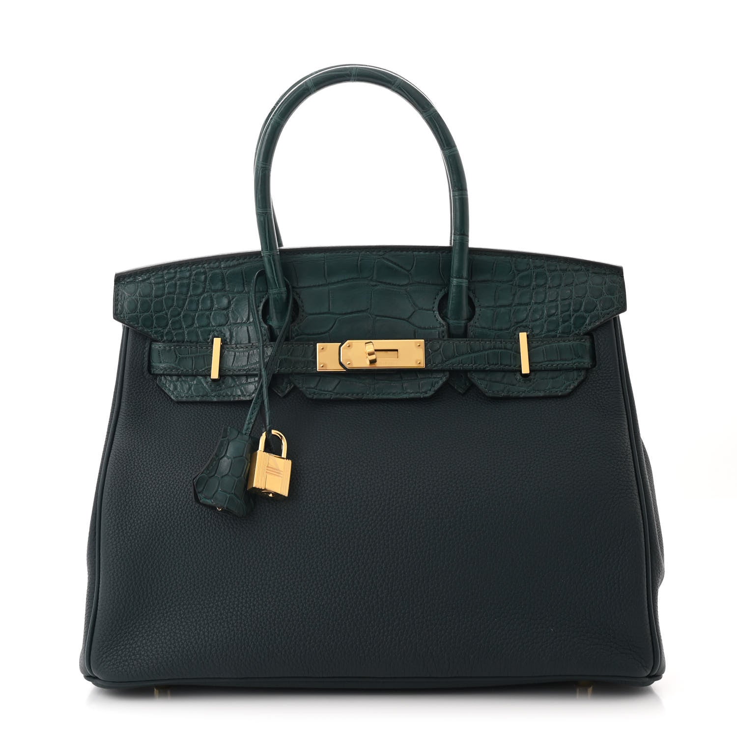 Hermes Togo Matte Alligator Birkin Touch Vert Cypress Handbag Travel Bag