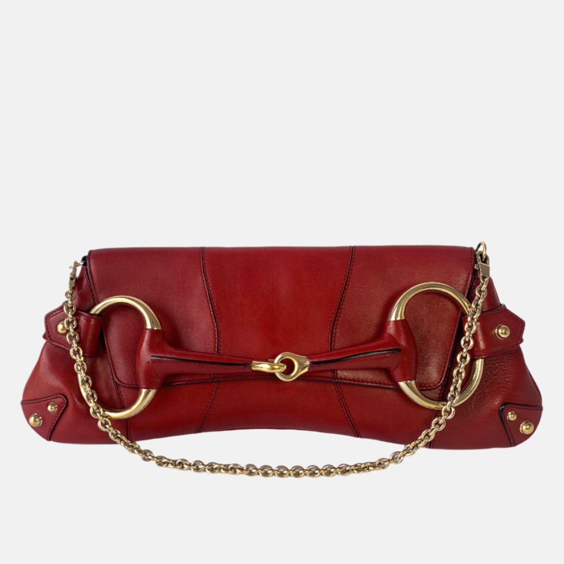 Gucci Horsebit Shoulder Bag Leather Red