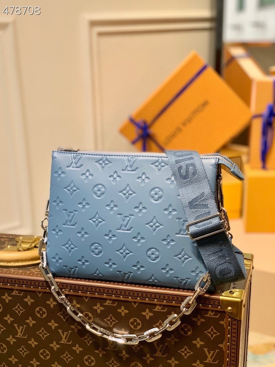 Top Quality Coussin Pm Embossed Puffy Light Monogram Blue Crossbody Bag