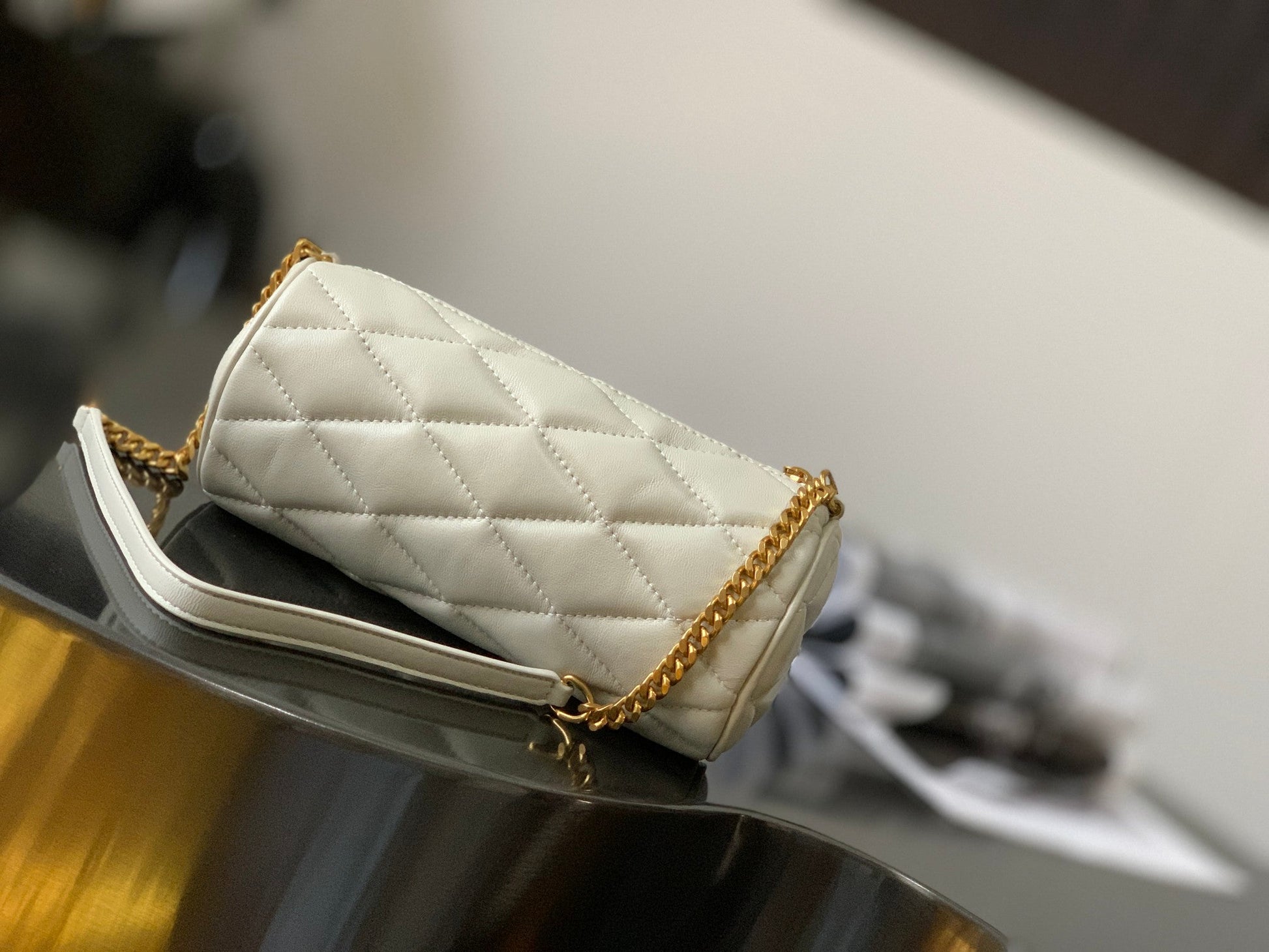 YSL Saint Laurent Sade Tube 7.9in 20cm White Mini Bag