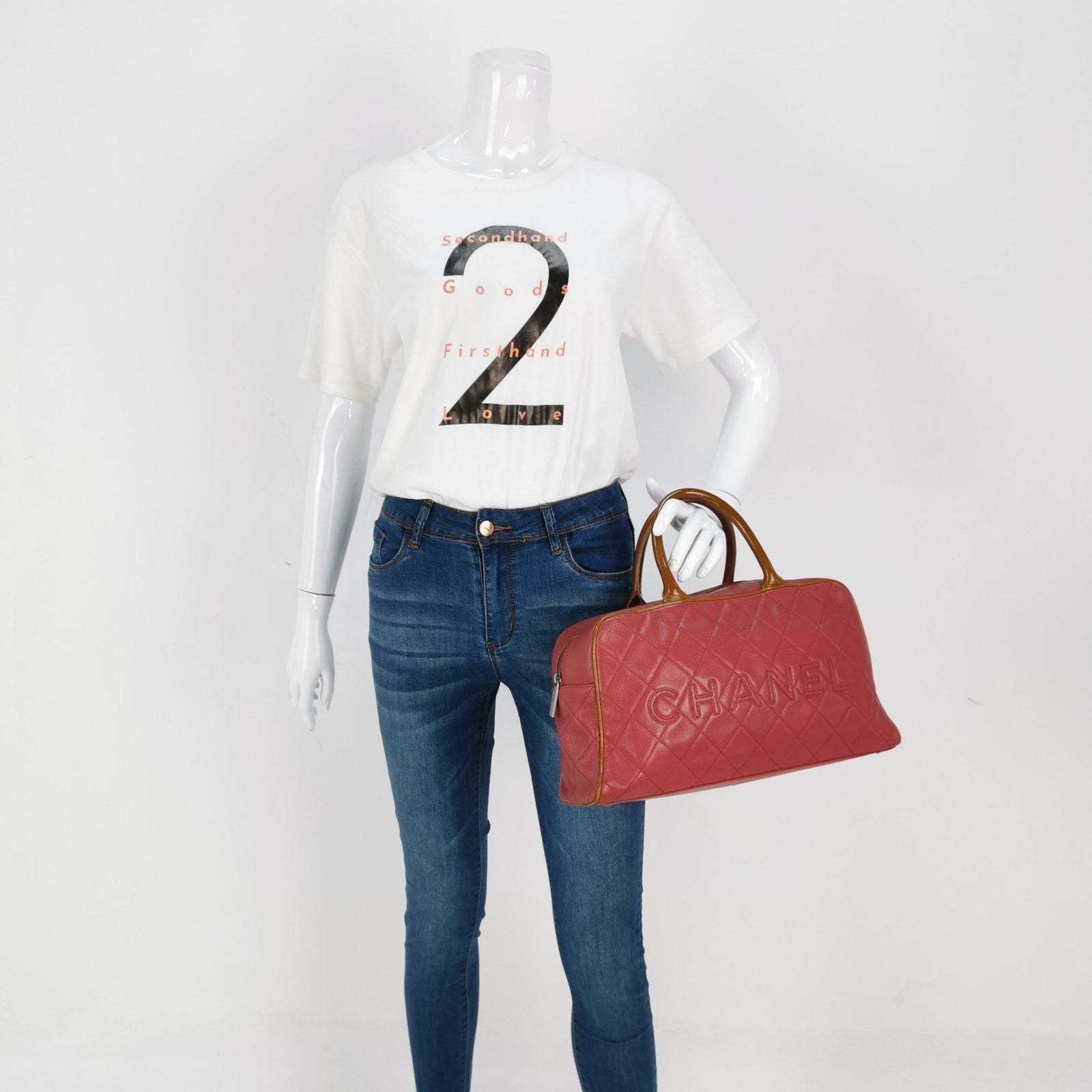 Chanel Caviar Quilted Bowler Red Handbag