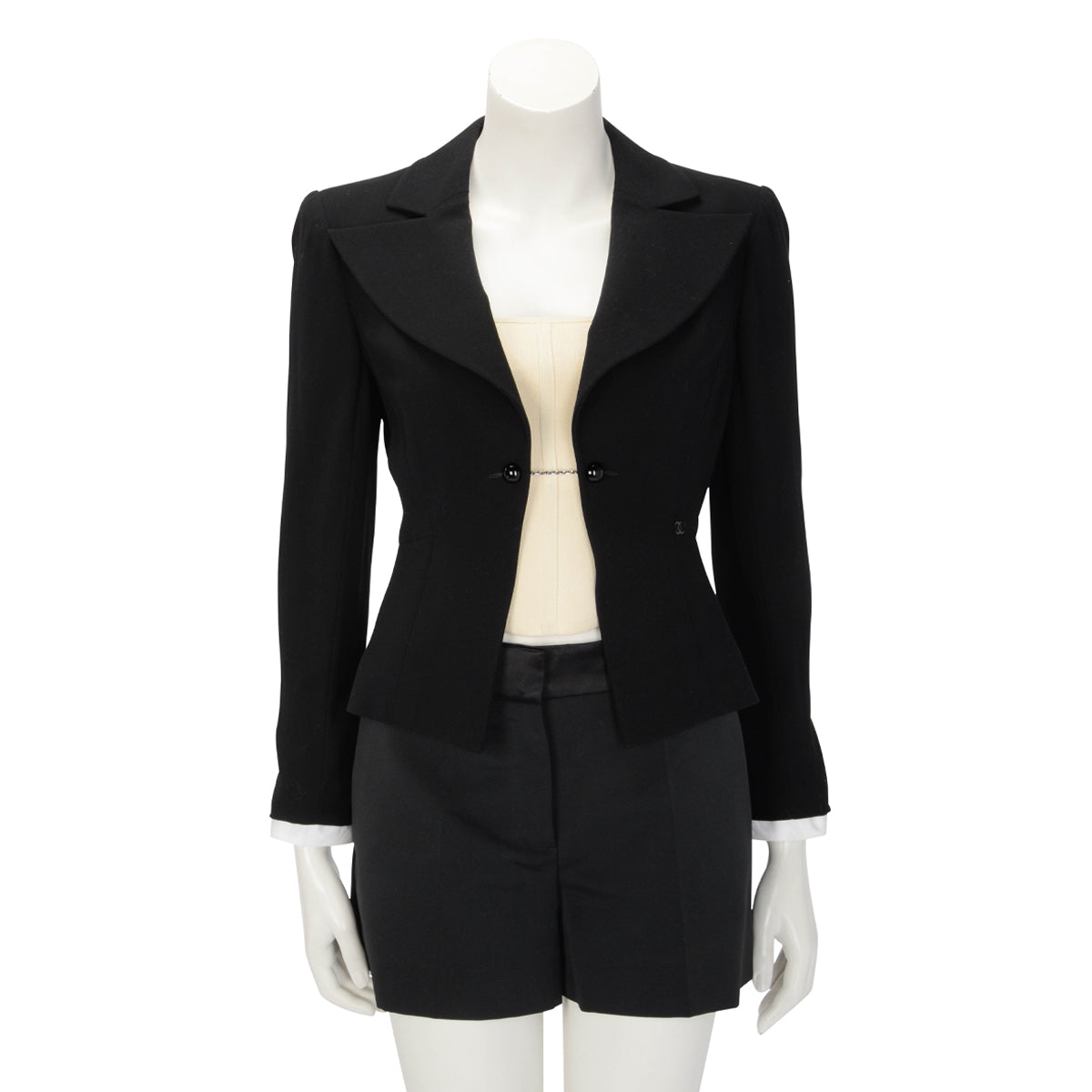Chanel Black Wool Cropped Dinner Jacket FR 38