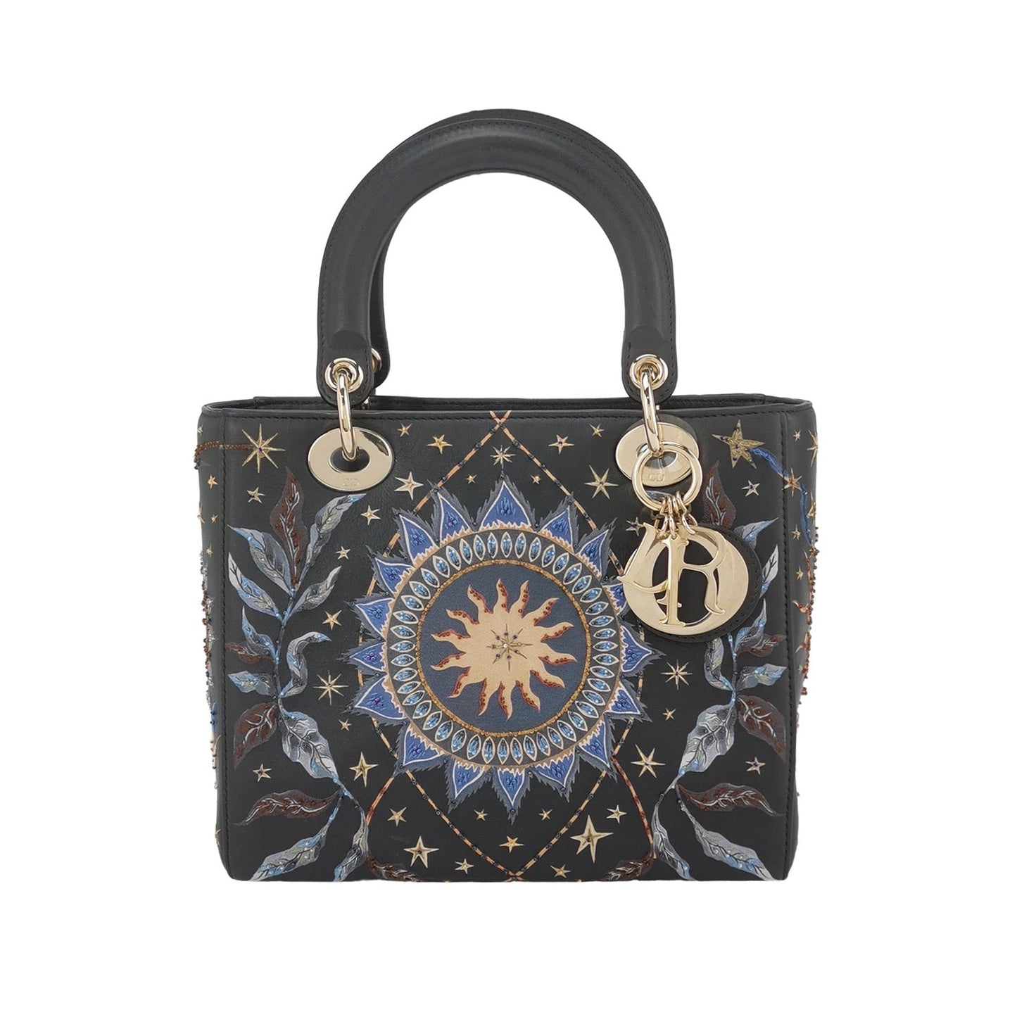 Dior Lady Medium Nature Ballet Star Embroidery Handbag Leather Black Travel Bag